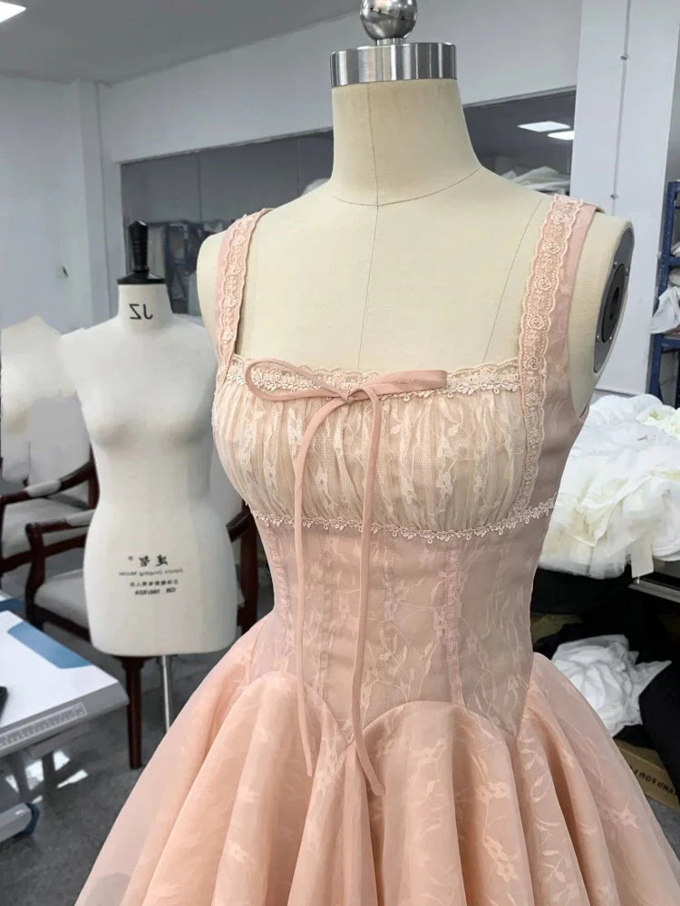 Cute Ball Gown Square Neck Lace Pink Short Mini Formal 8th Grade Homecoming Dresses Middle School Short Cocktail Dress Hoco Outfits simple gentle atmospheric and unique desi Bring summer colors to enhance whiteness