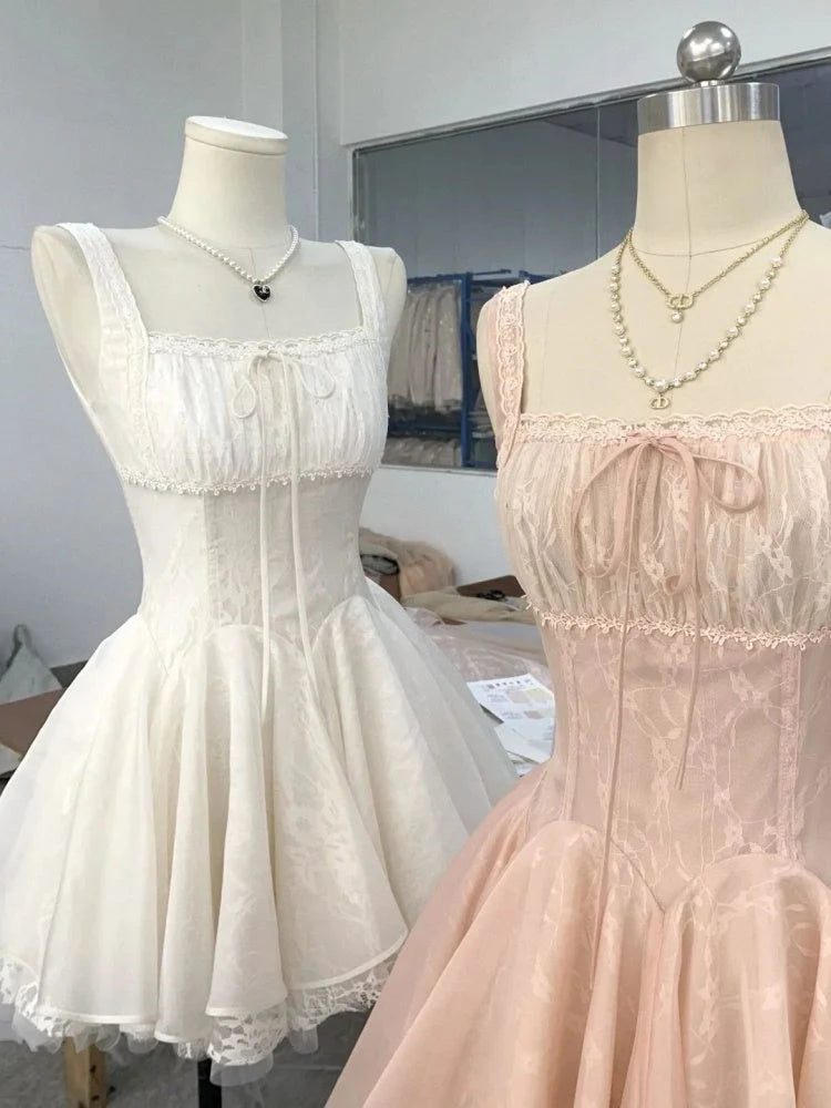 Cute Ball Gown Square Neck Lace Pink Short Mini Formal 8th Grade Homecoming Dresses Middle School Short Cocktail Dress Hoco Outfits simple gentle atmospheric and unique desi Bring summer colors to enhance whiteness