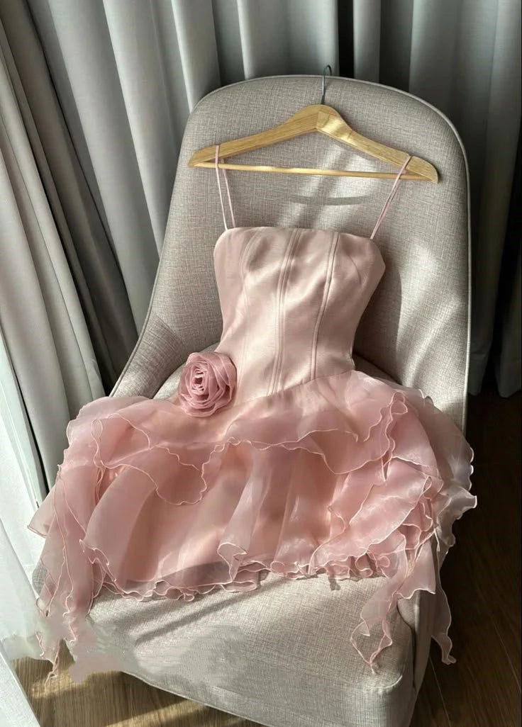 Cute Fantasy Floral Short Chiffon Mini Homecoming Dress simple gentle atmospheric and unique desi Bring summer colors to enhance whiteness