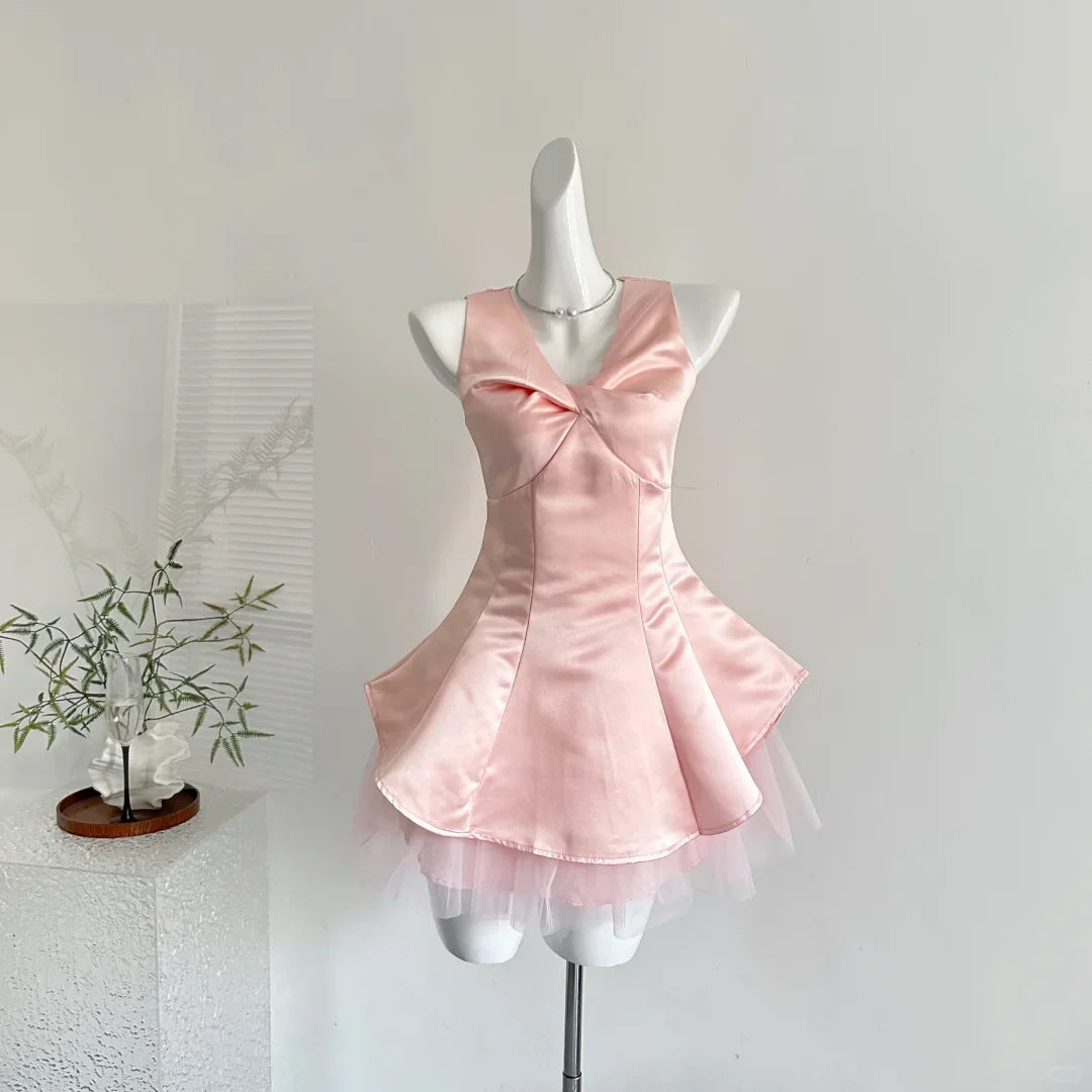 Cute Pink Sleeveless Satin A Line Birthday Outfits Vacation Dress  simple gentle atmospheric and unique desi Bring summer colors to enhance whiteness