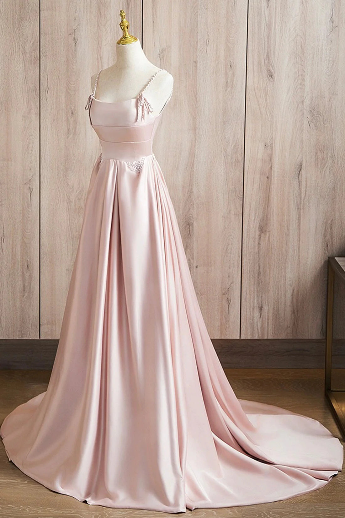 Cute Satin Long A-Line Prom Dress Spaghetti Straps Evening Dress simple gentle atmospheric and unique desi Bring summer