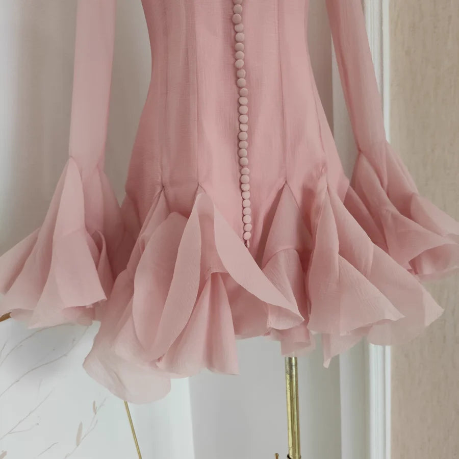 Cute Sheath Scoop Neckline Pink Long Sleeves Short Homecoming Dresses Birthday Outfits simple gentle atmospheric and unique desi Bring summer colors to enhance whiteness