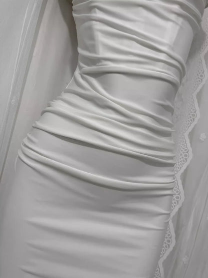 Cute Sheath Spaghetti Straps Satin White Long Vacation Dress Birthday Dresses  simple gentle atmospheric and unique desi Bring summer colors to enhance whiteness