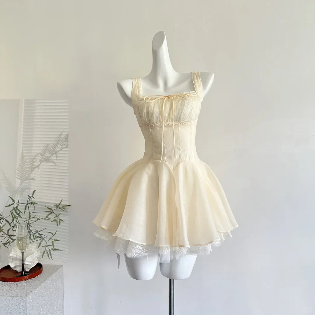 Cute Square Neck Yellow Short Women Dress Vacation Dress simple gentle atmospheric and unique desi Bring summer colors to enhance whiteness