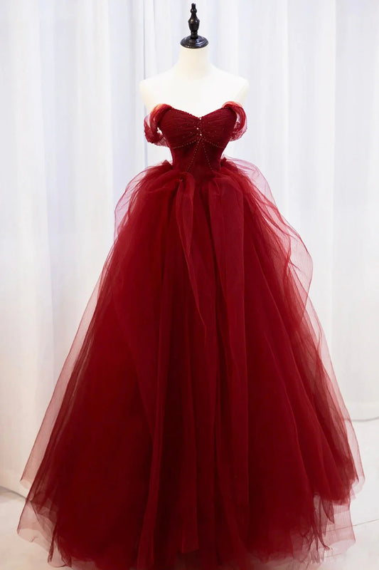 Cute V-Neck Tulle Long Prom Dress Gray Evening Dress Party Dress simple gentle atmospheric and unique desi Bring summer colors to enhance white