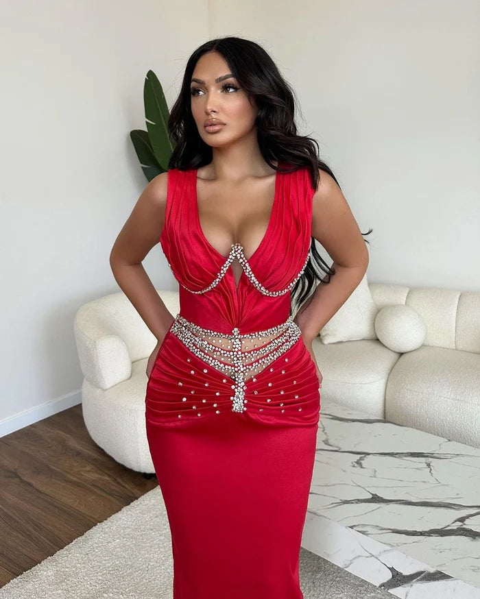 DaRadiant Long Mermaid V-neck Rhinestone Sleeveless Prom Dress Simple gentle atmospheric and unique design Simple gentle atmospheric and unique design