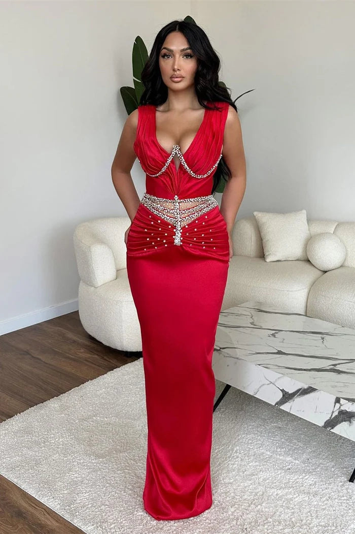 DaRadiant Long Mermaid V-neck Rhinestone Sleeveless Prom Dress Simple gentle atmospheric and unique design Simple gentle atmospheric and unique design