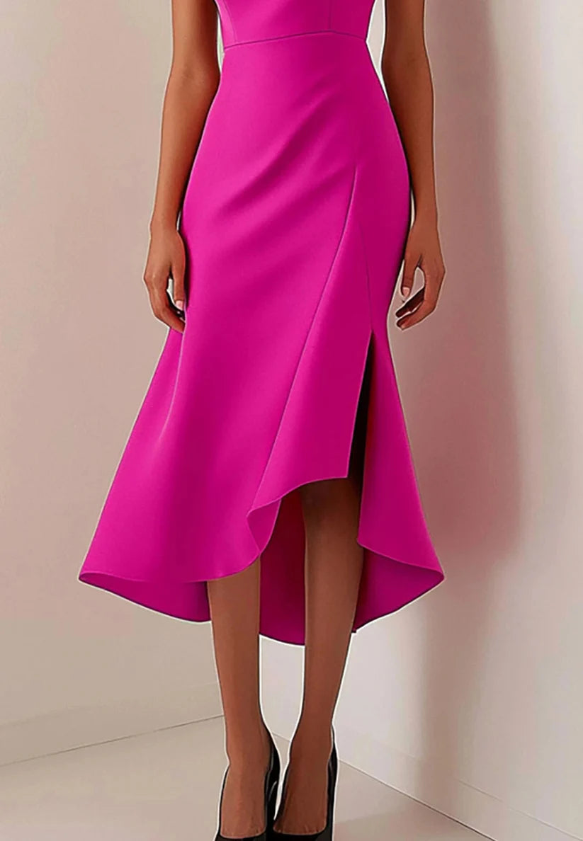 Daily Party Dress Rose Red Round Neck Slit Sleeveless Midi Dress simple gentle atmospheric and unique desi Bring summer colors to enhance whiteness