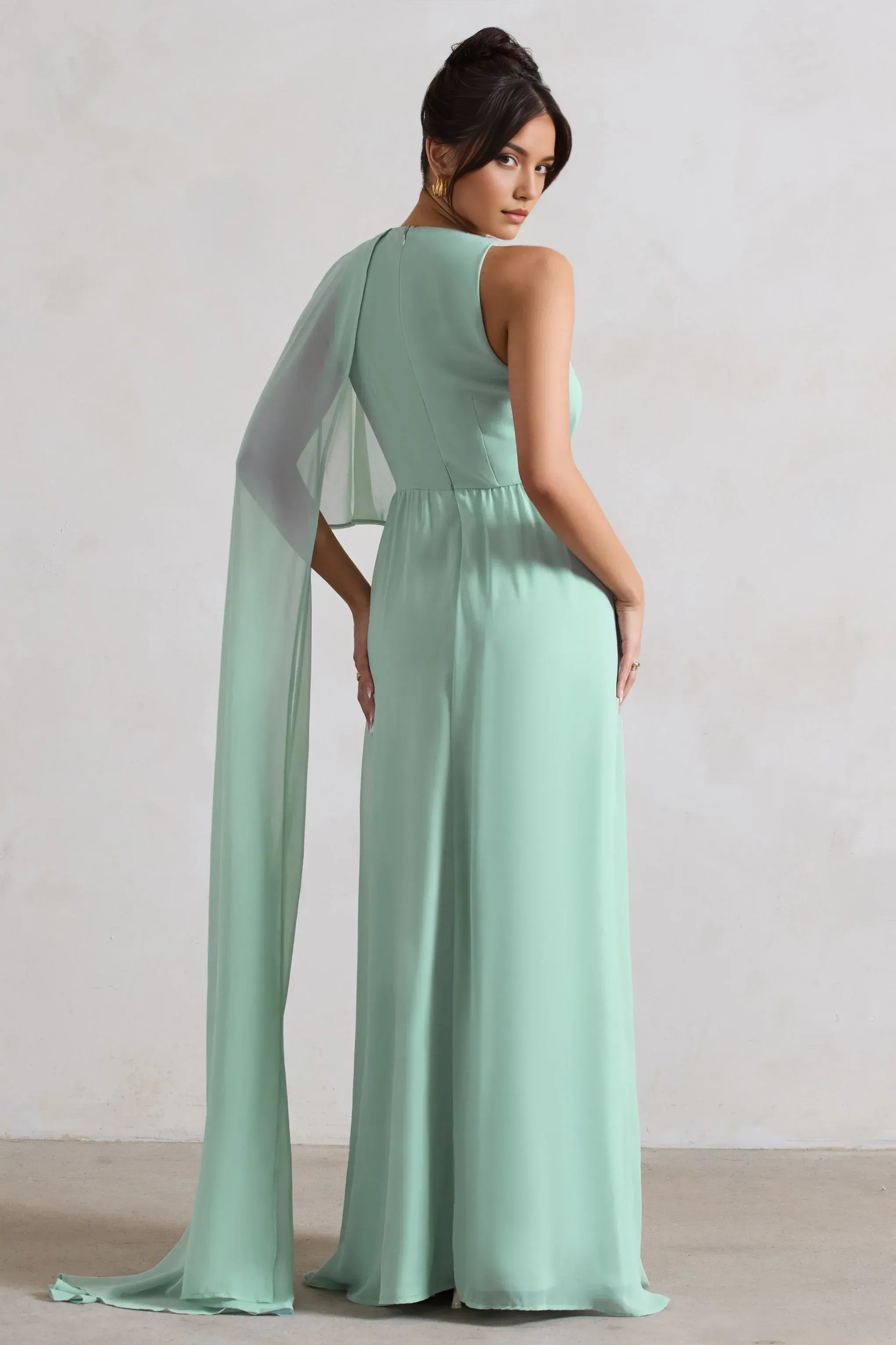 Daring A Line Deep V Neck Asymmetrical Cape Sleeve Plus Size Floor Length Evening Dress