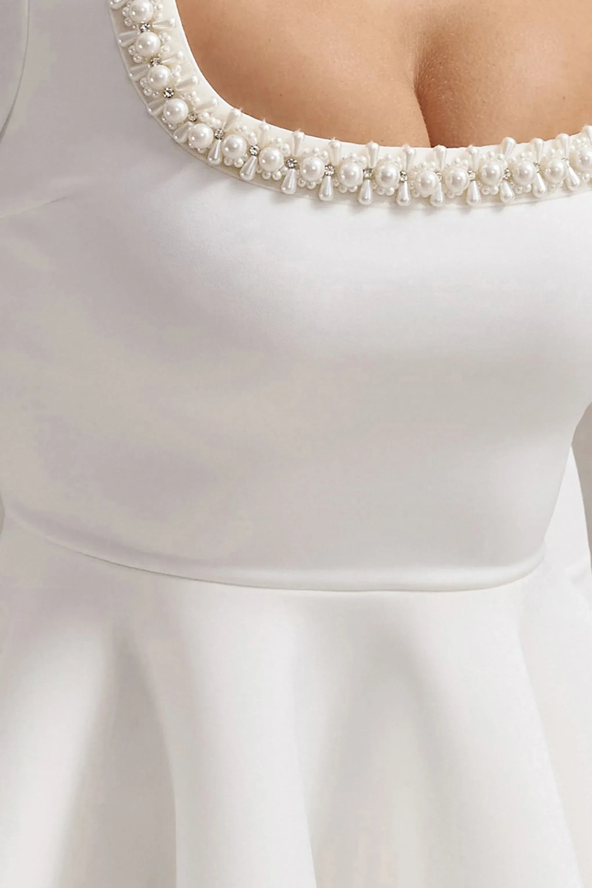 Daring A Line Square Neck Long Sleeve Pearl Accent  Short Prom Dress