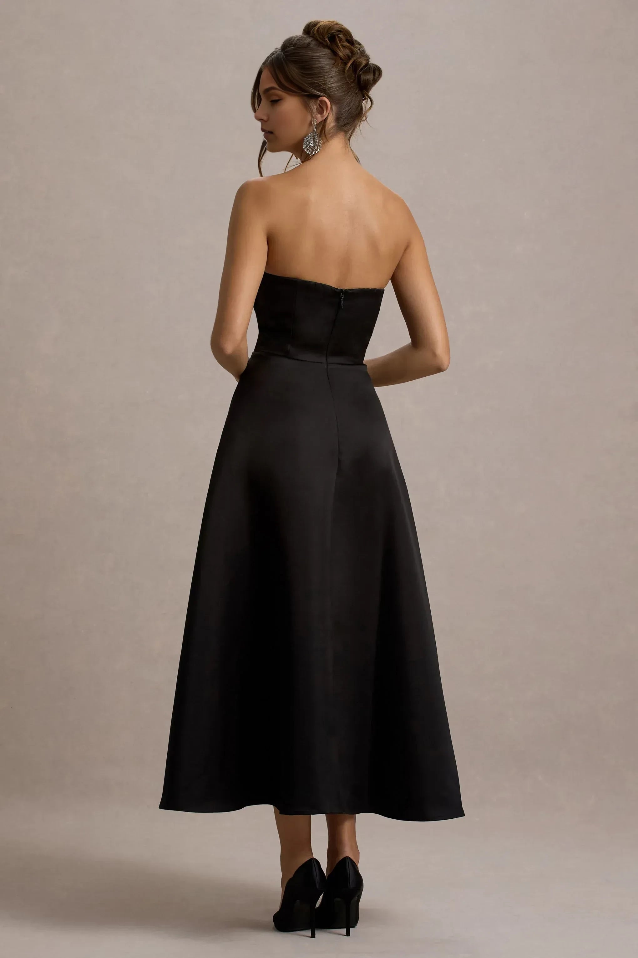 Daring A Line Strapless Sleeveless Color Block Accent Midi Prom Dress