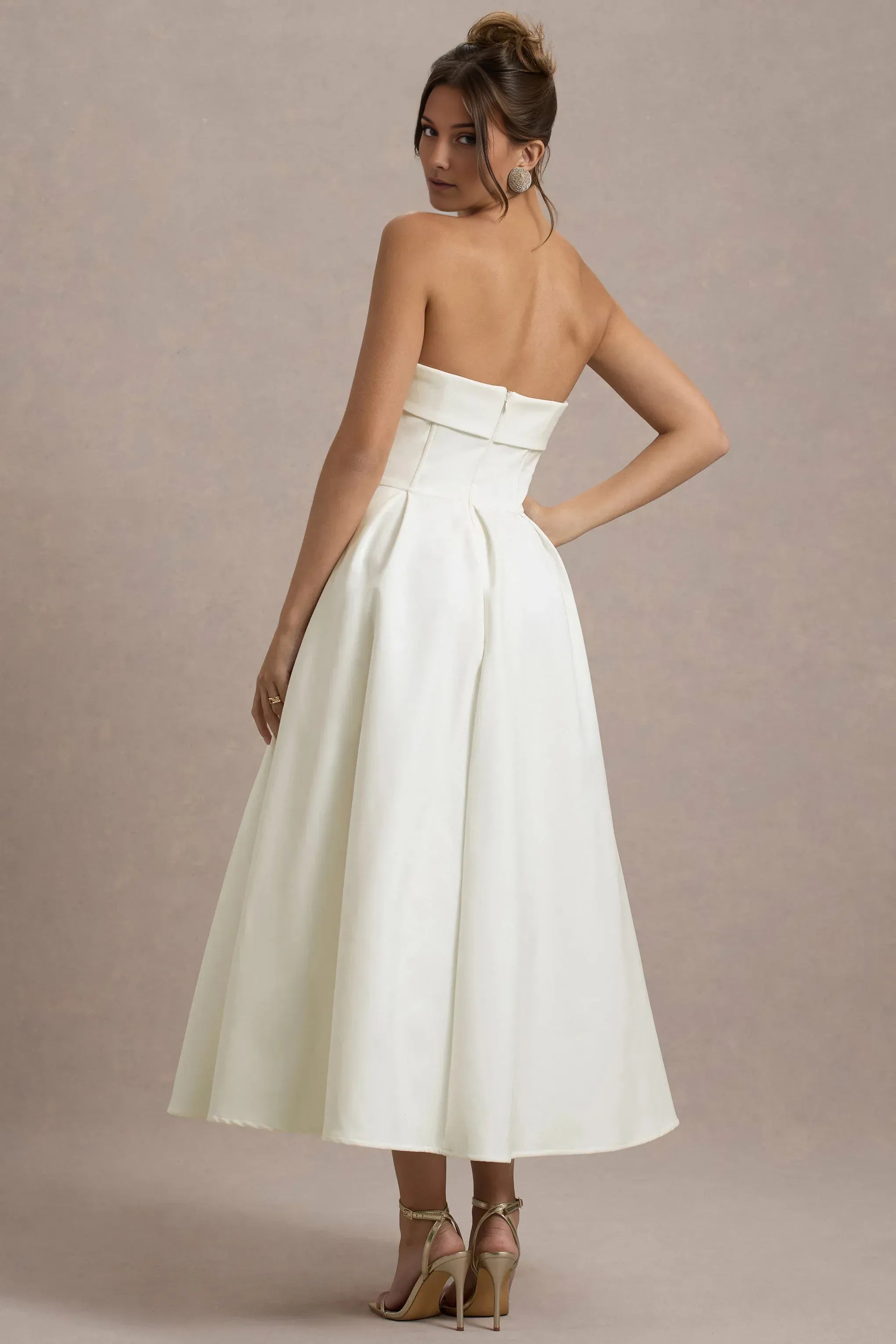 Daring A Line Strapless Sleeveless Open Back Midi Prom Dress