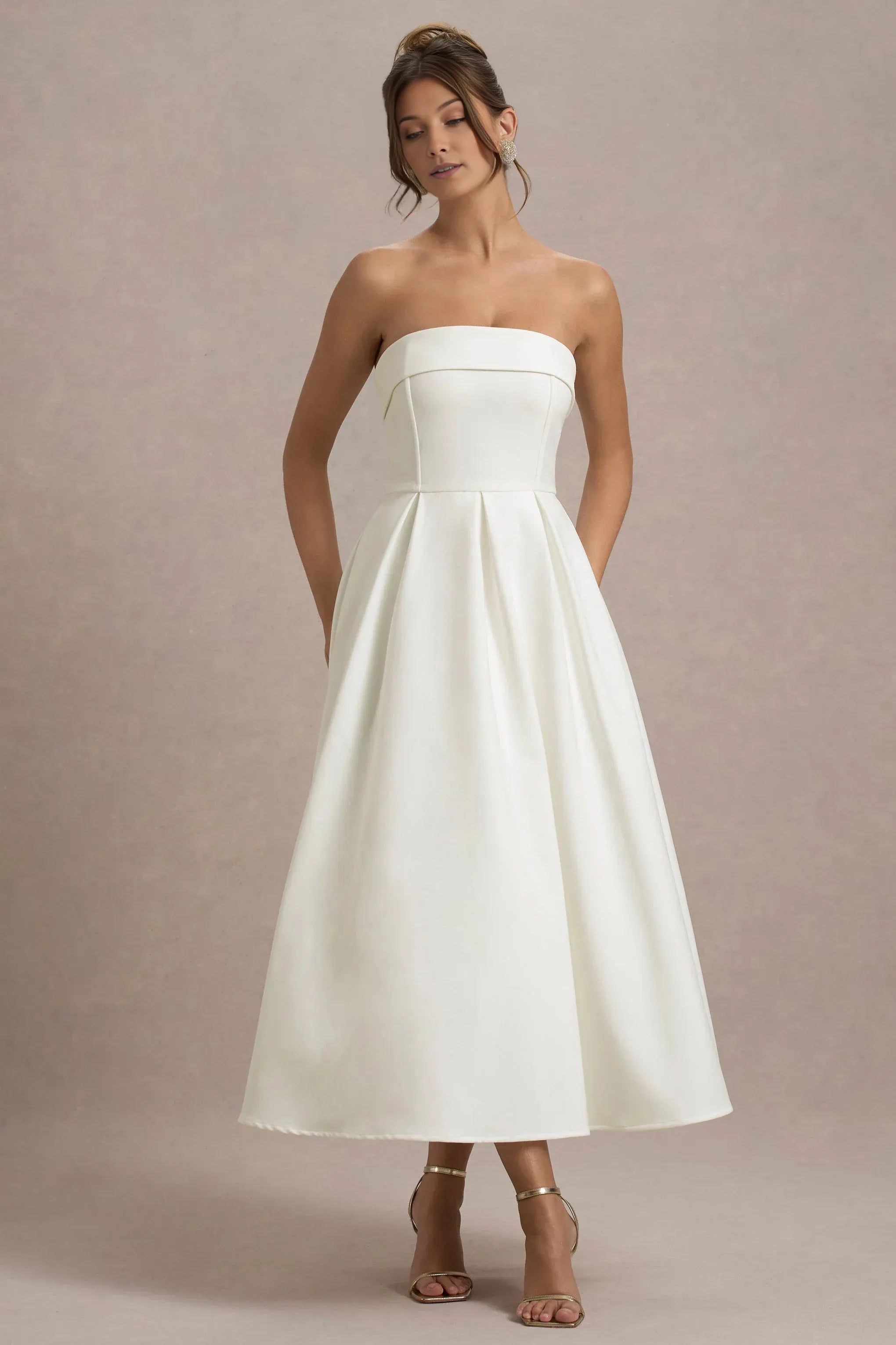 Daring A Line Strapless Sleeveless Open Back Midi Prom Dress