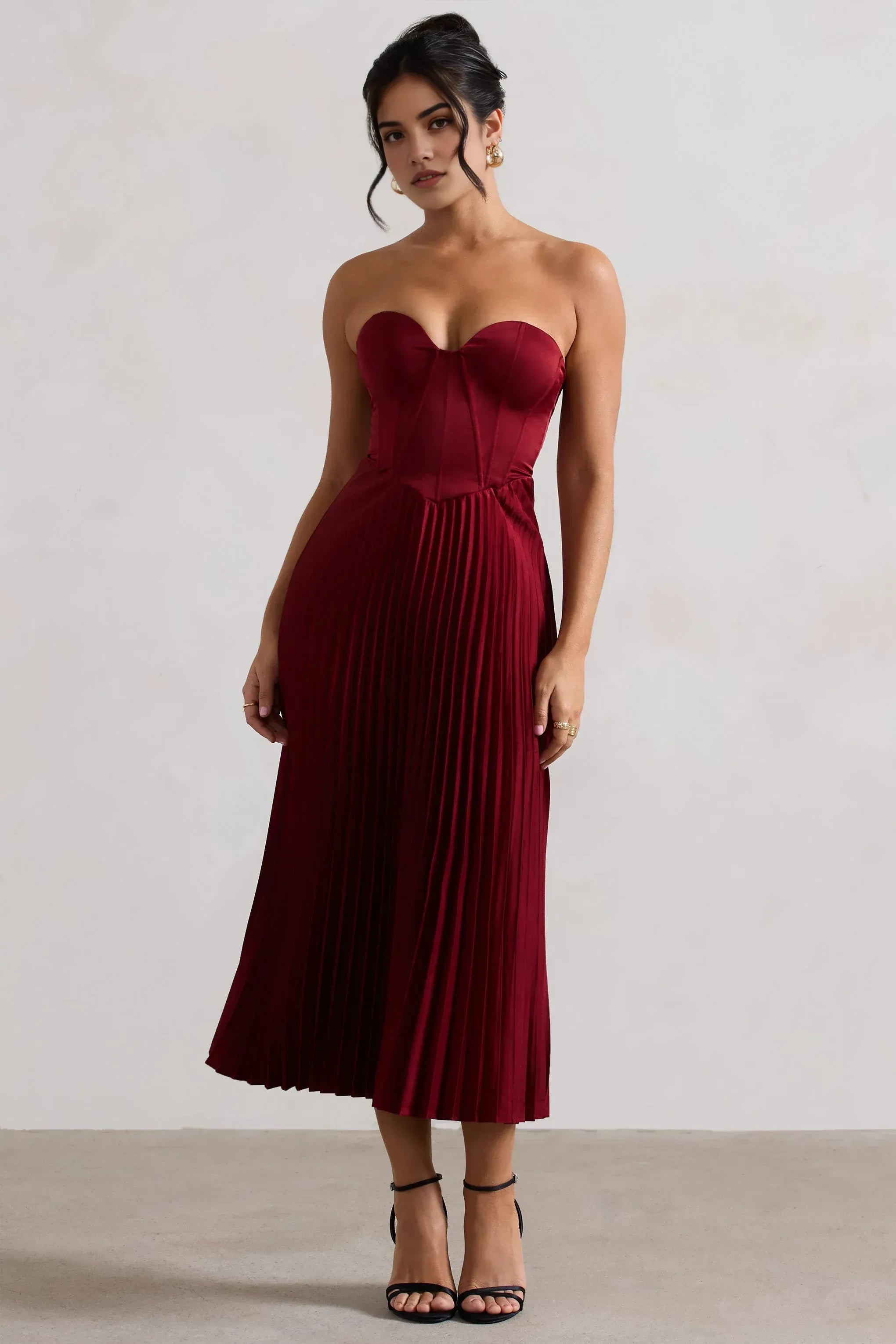 Daring A Line Strapless Sleeveless Pleated Skirt Midi Prom Dress