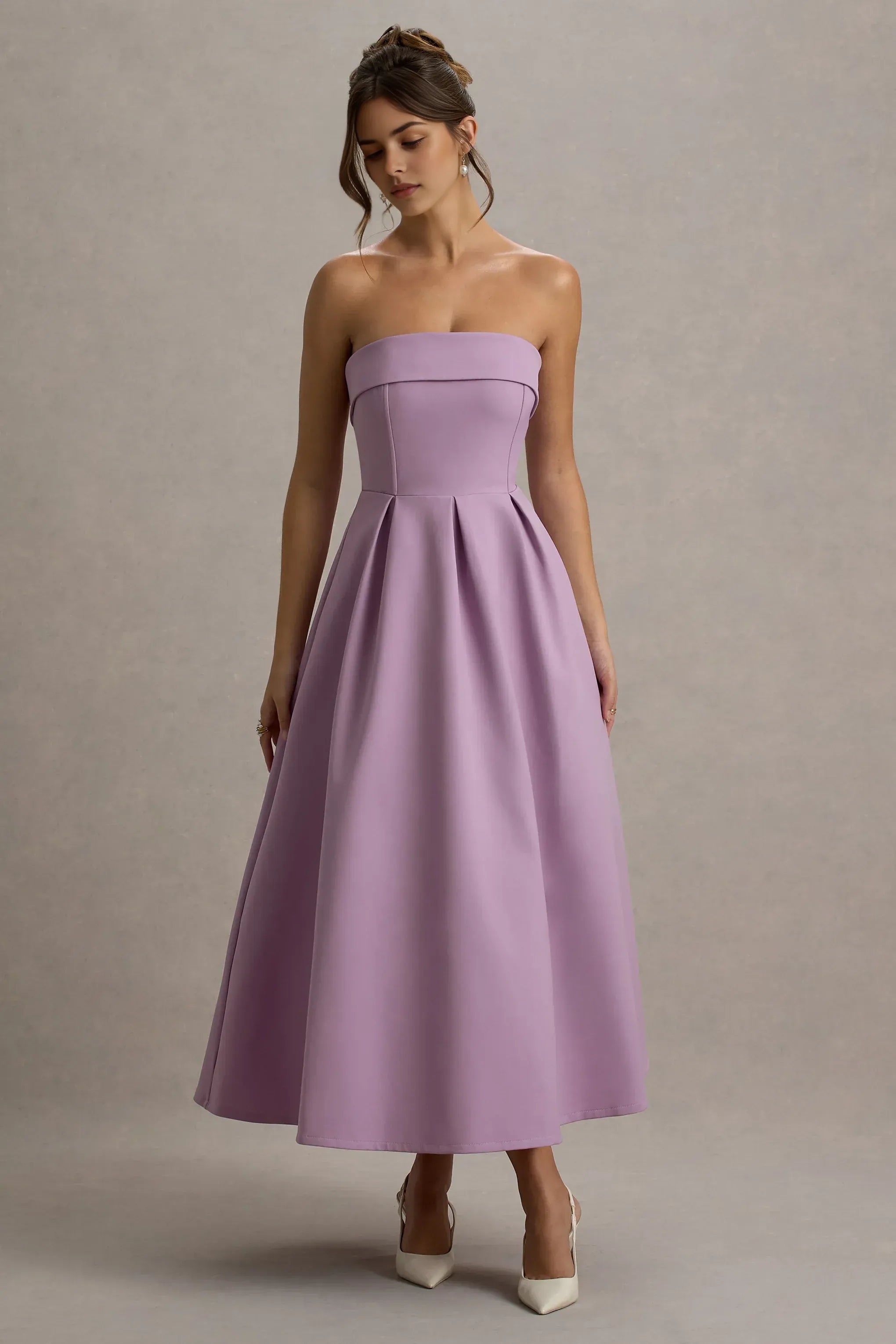 Daring A Line Strapless Sleeveless Zipper Back Midi Prom Dress