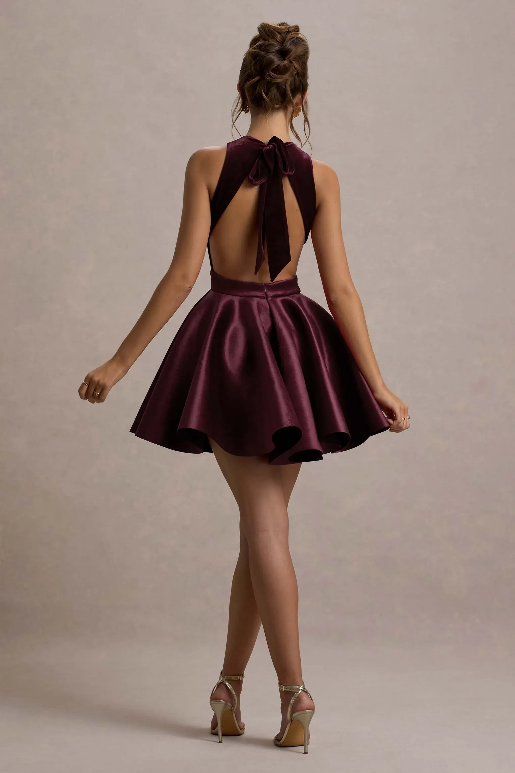 Daring Fit Flare High Neck Sleeveless Open Back Short Prom Dress