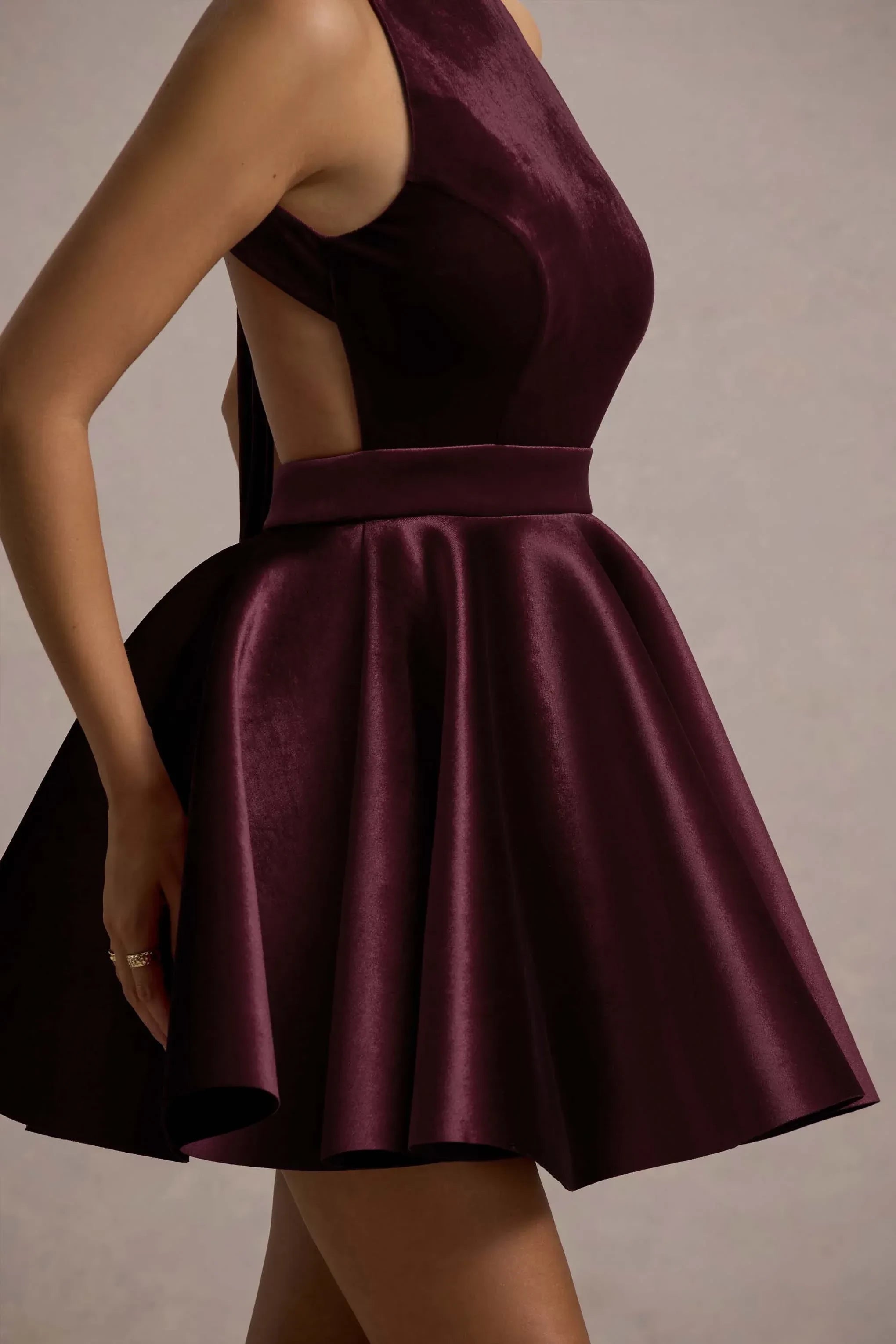 Daring Fit Flare High Neck Sleeveless Open Back Short Prom Dress