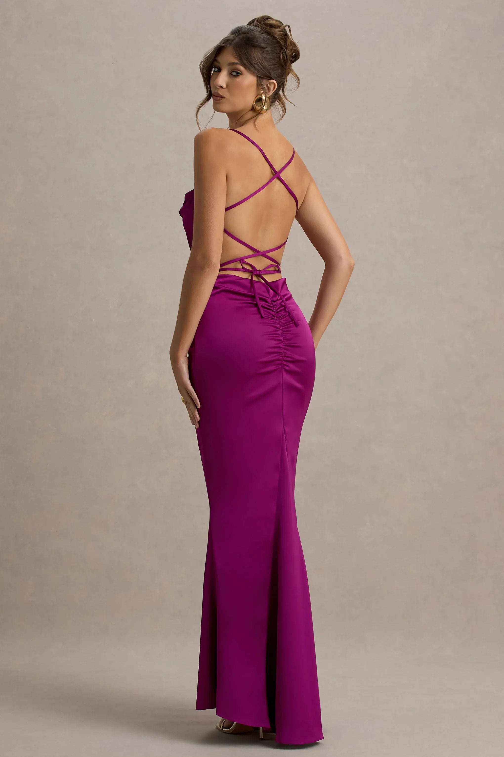 Daring Mermaid Cowl Neck Sleeveless Crisscross Back Floor Length Prom Dress
