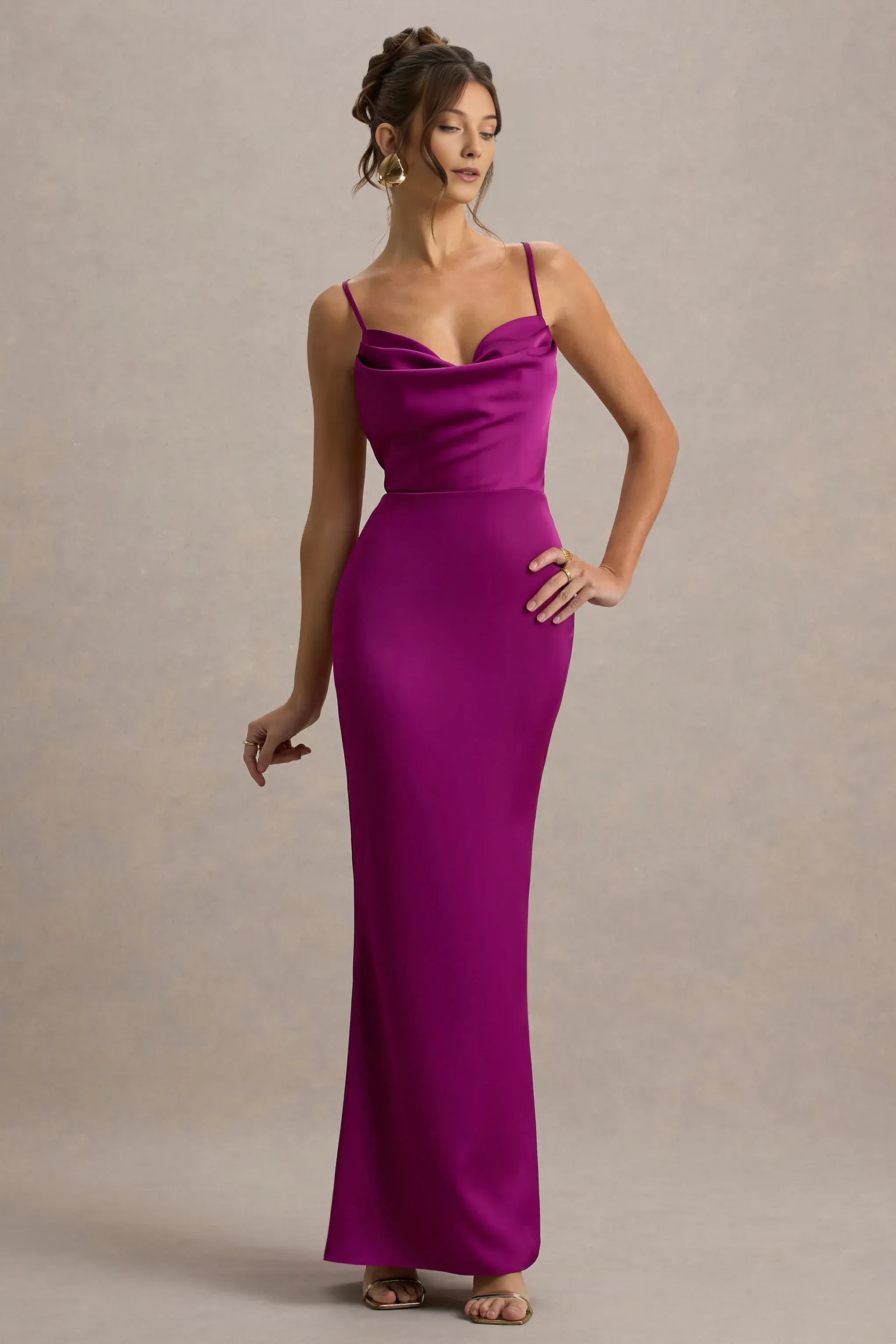 Daring Mermaid Cowl Neck Sleeveless Crisscross Back Floor Length Prom Dress
