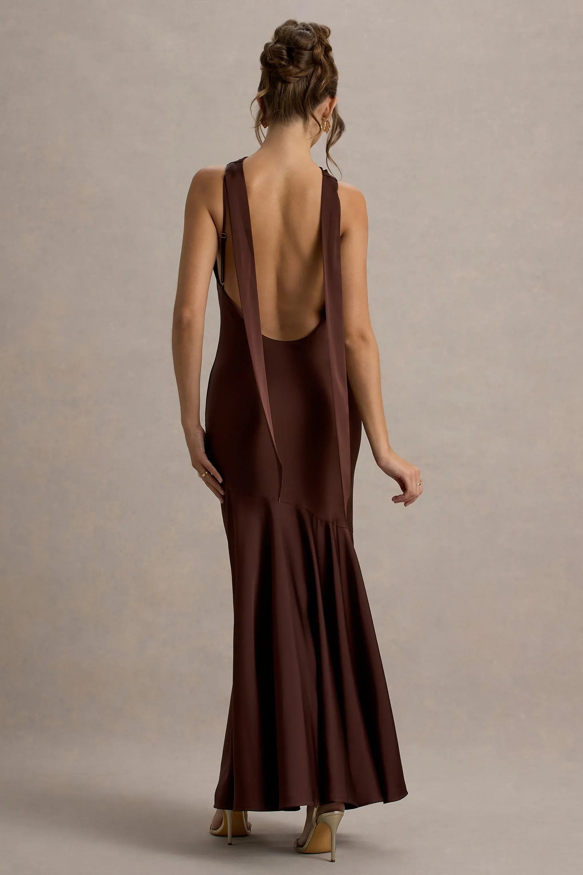 Daring Mermaid Cowl Neck Sleeveless Open Back Floor Length Prom Dress