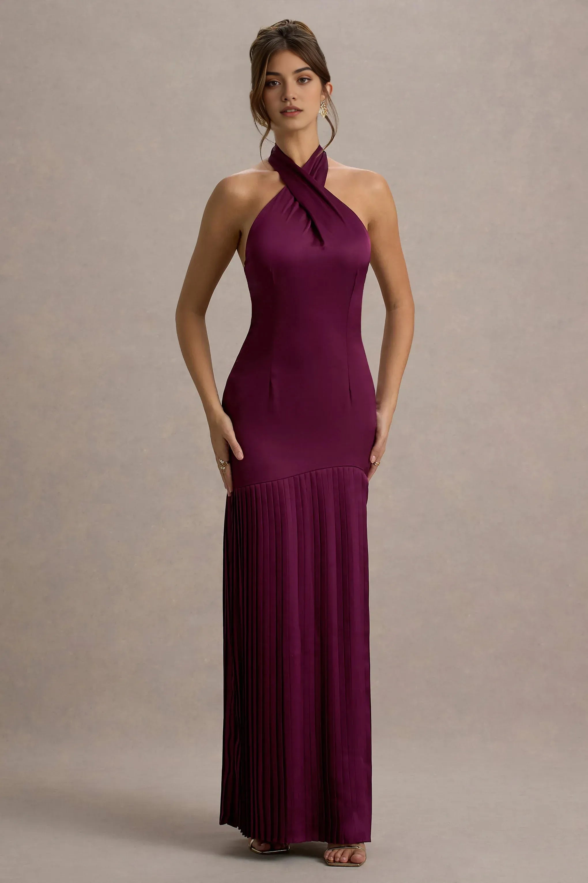 Daring Mermaid Halter Neck Sleeveless Pleated Hem Floor Length Prom Dress