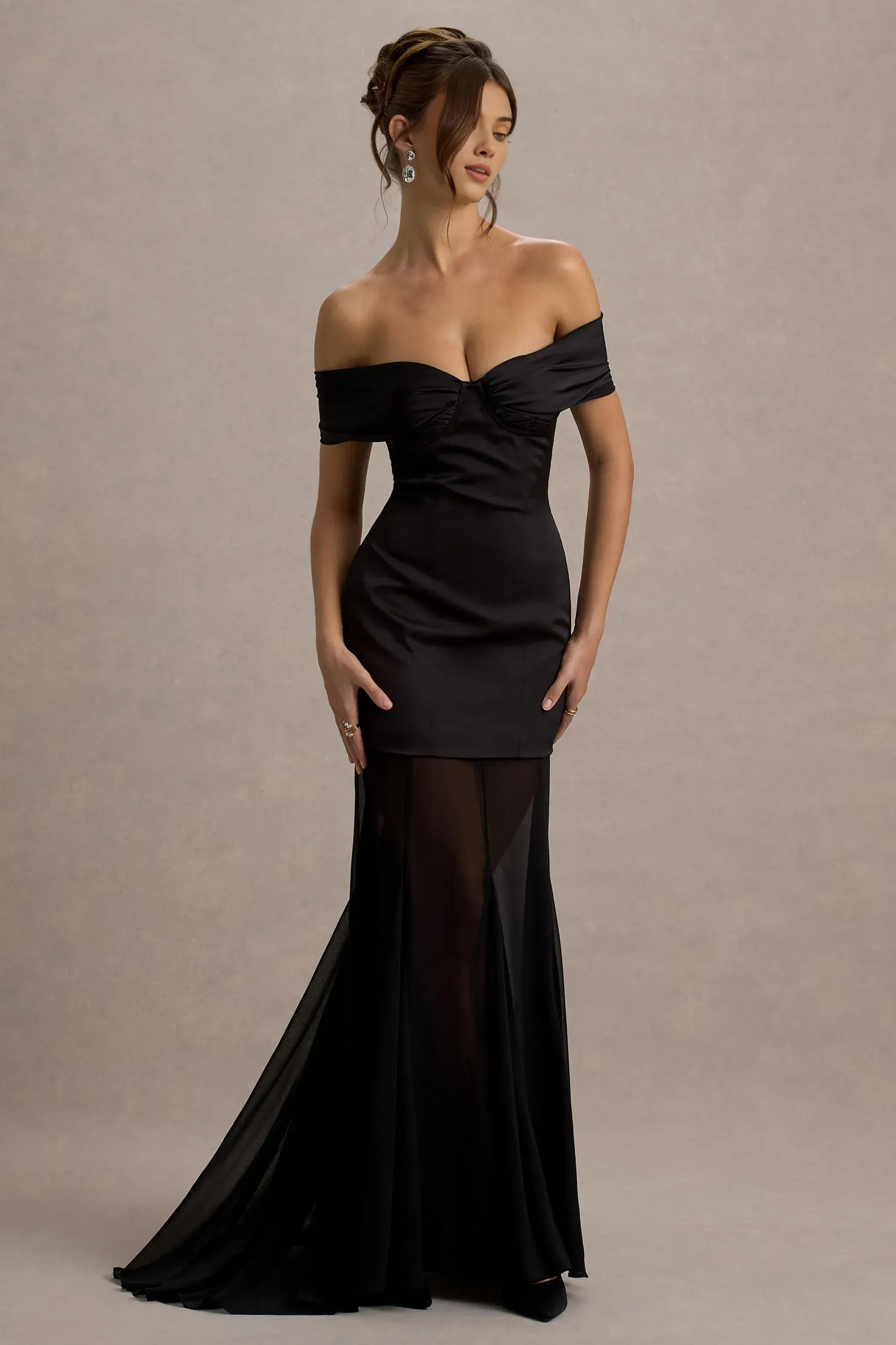 Daring Mermaid Off Shoulder Sleeveless Sheer Overlay Floor Length Prom Dress