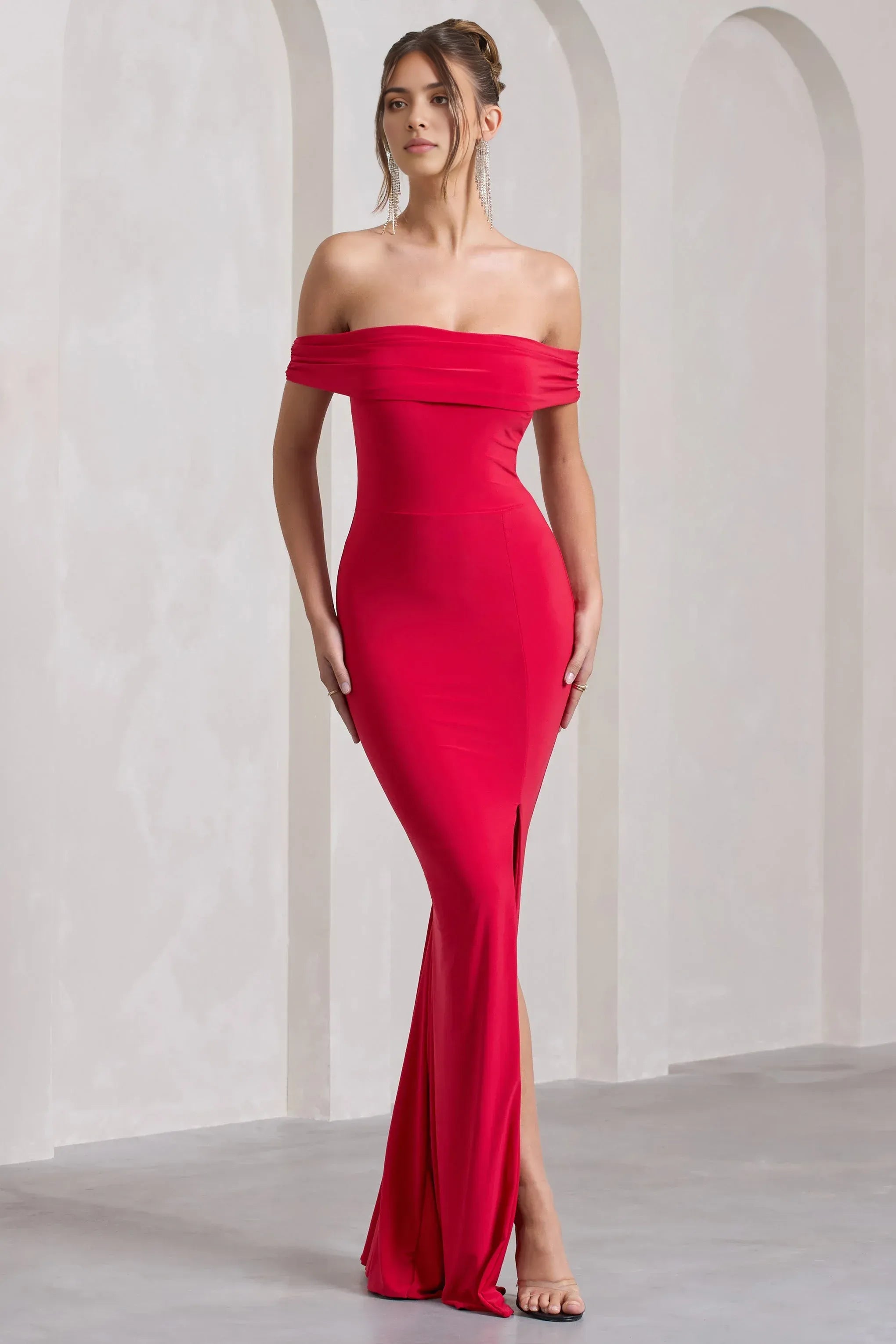 Daring Mermaid Off Shoulder Sleeveless Side Slit Plus Size Floor Length Evening Dress