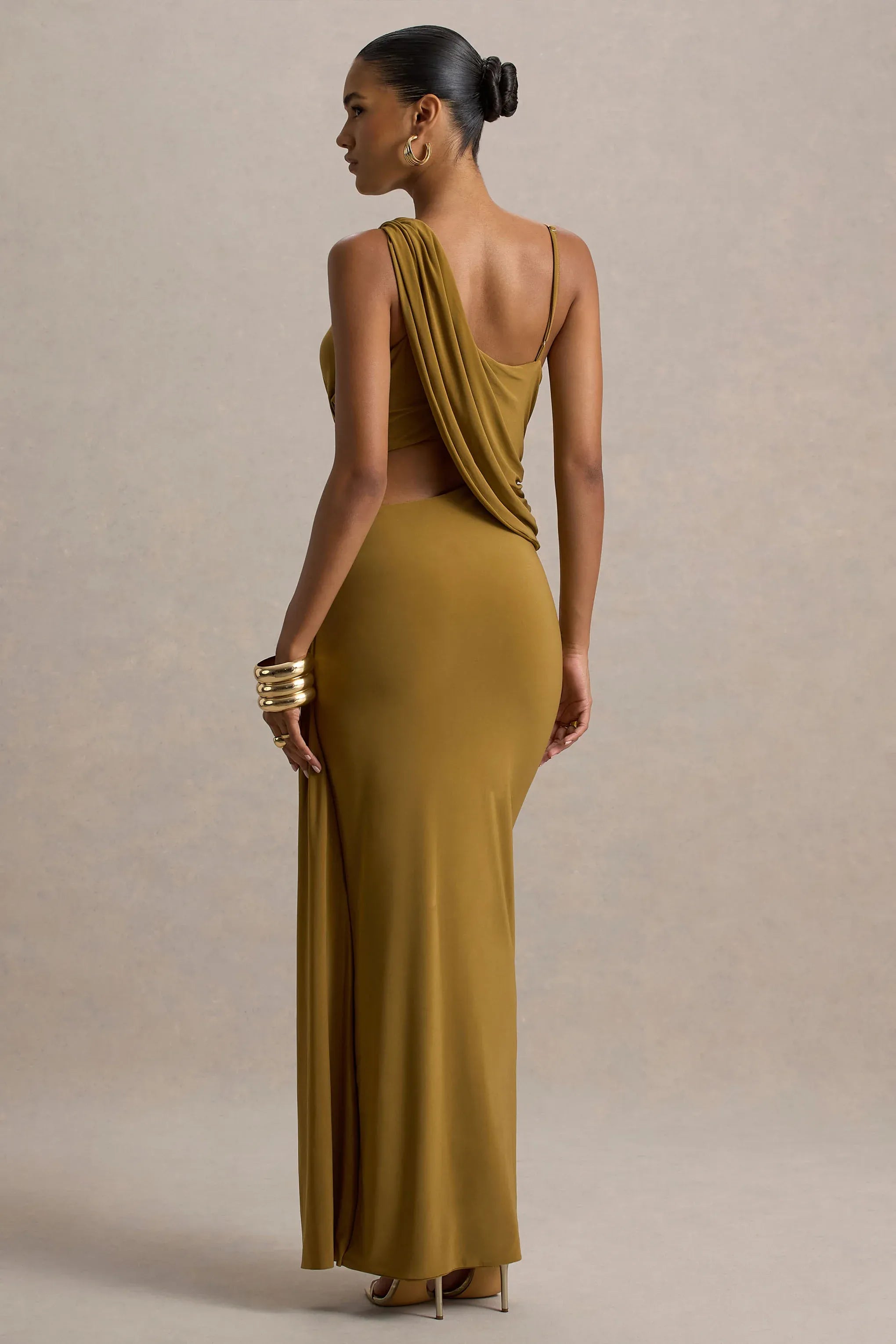 Daring Mermaid One Shoulder Sleeveless Cutout Draped Floor Length Prom Dress
