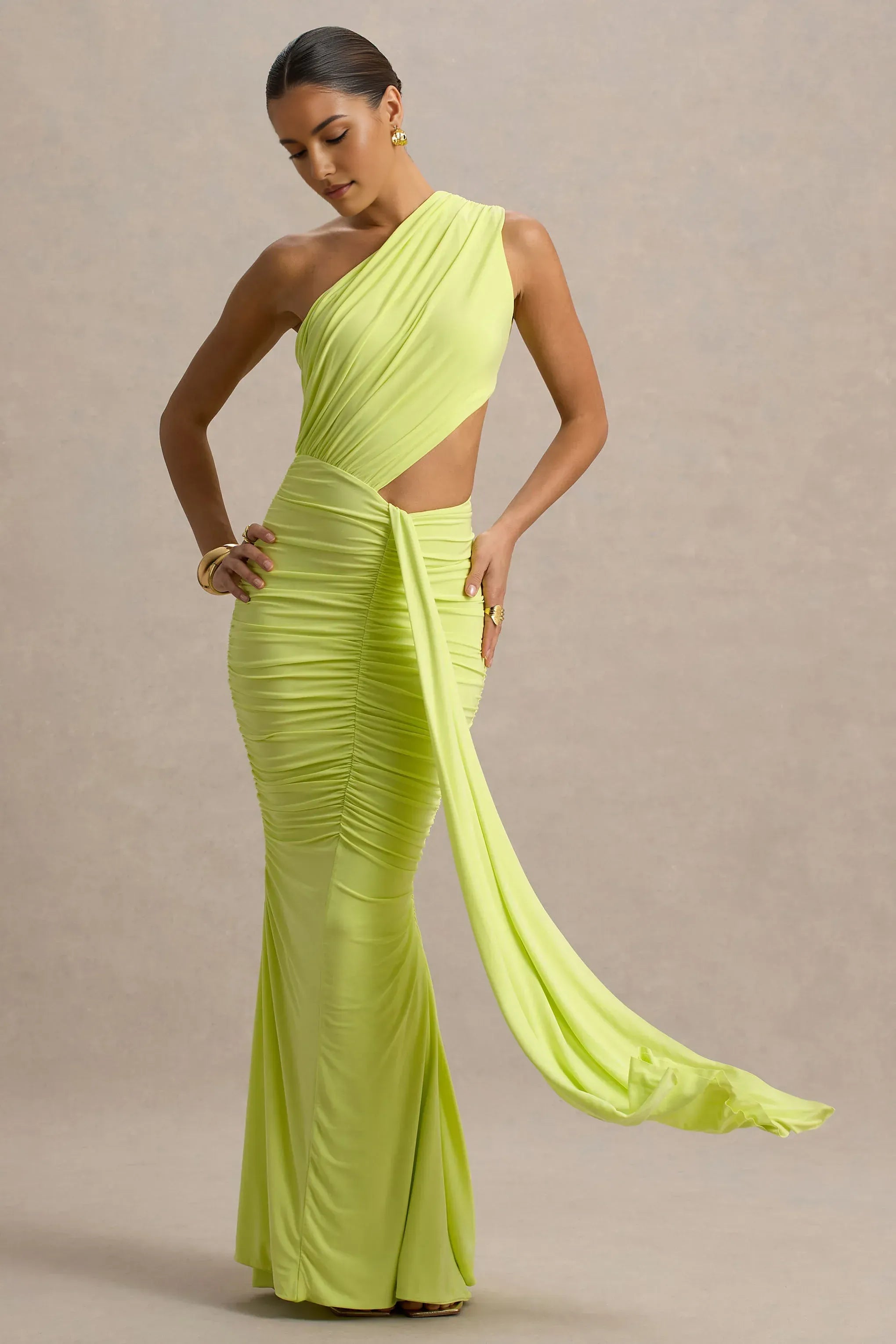 Daring Mermaid One Shoulder Sleeveless Cutout Ruched Plus Size Floor Length Evening Dress