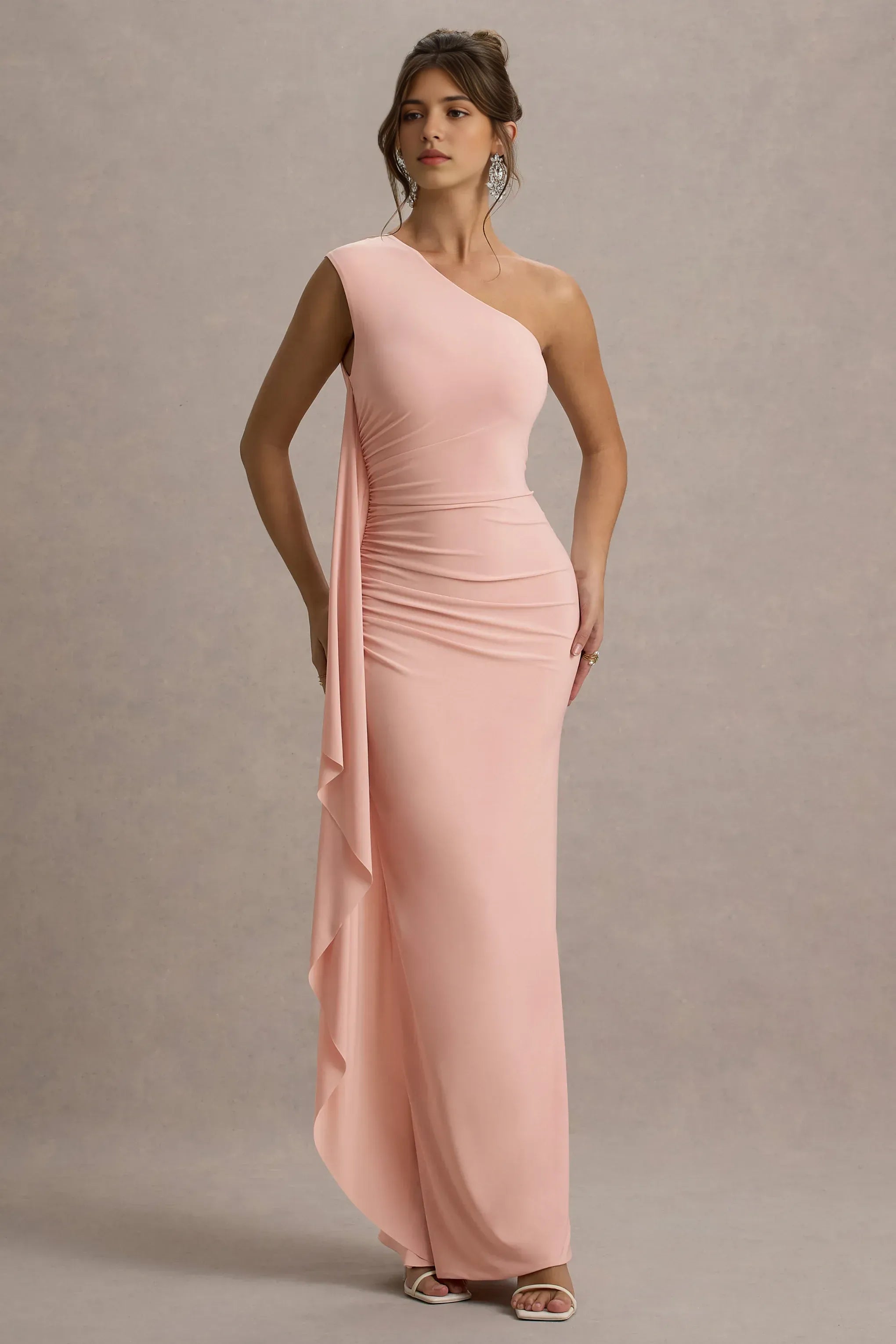 Daring Mermaid One Shoulder Sleeveless Ruched Draped Floor Length Prom Dress