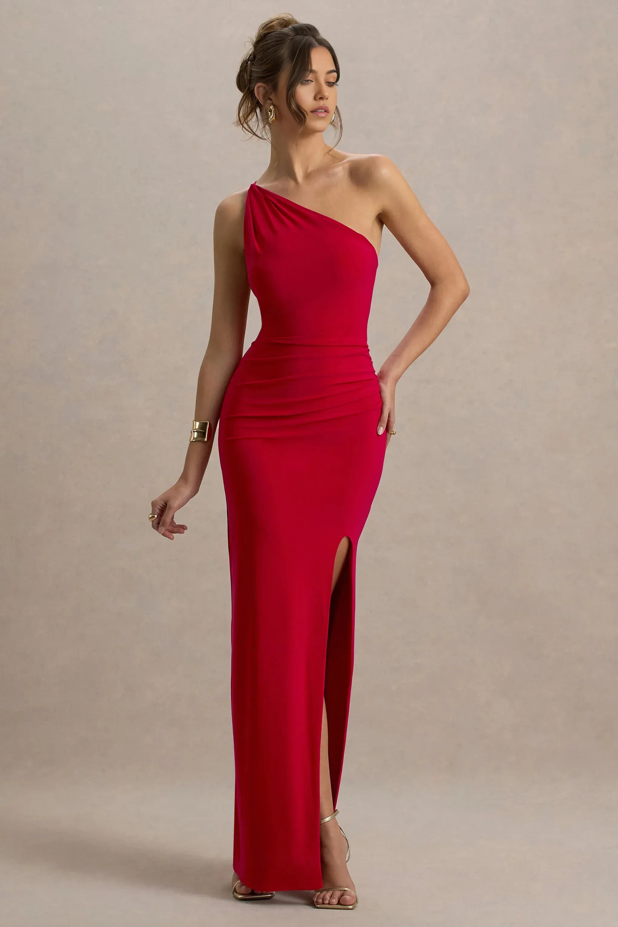 Daring Mermaid One Shoulder Sleeveless Ruched Open Back Floor Length Evening Dresses