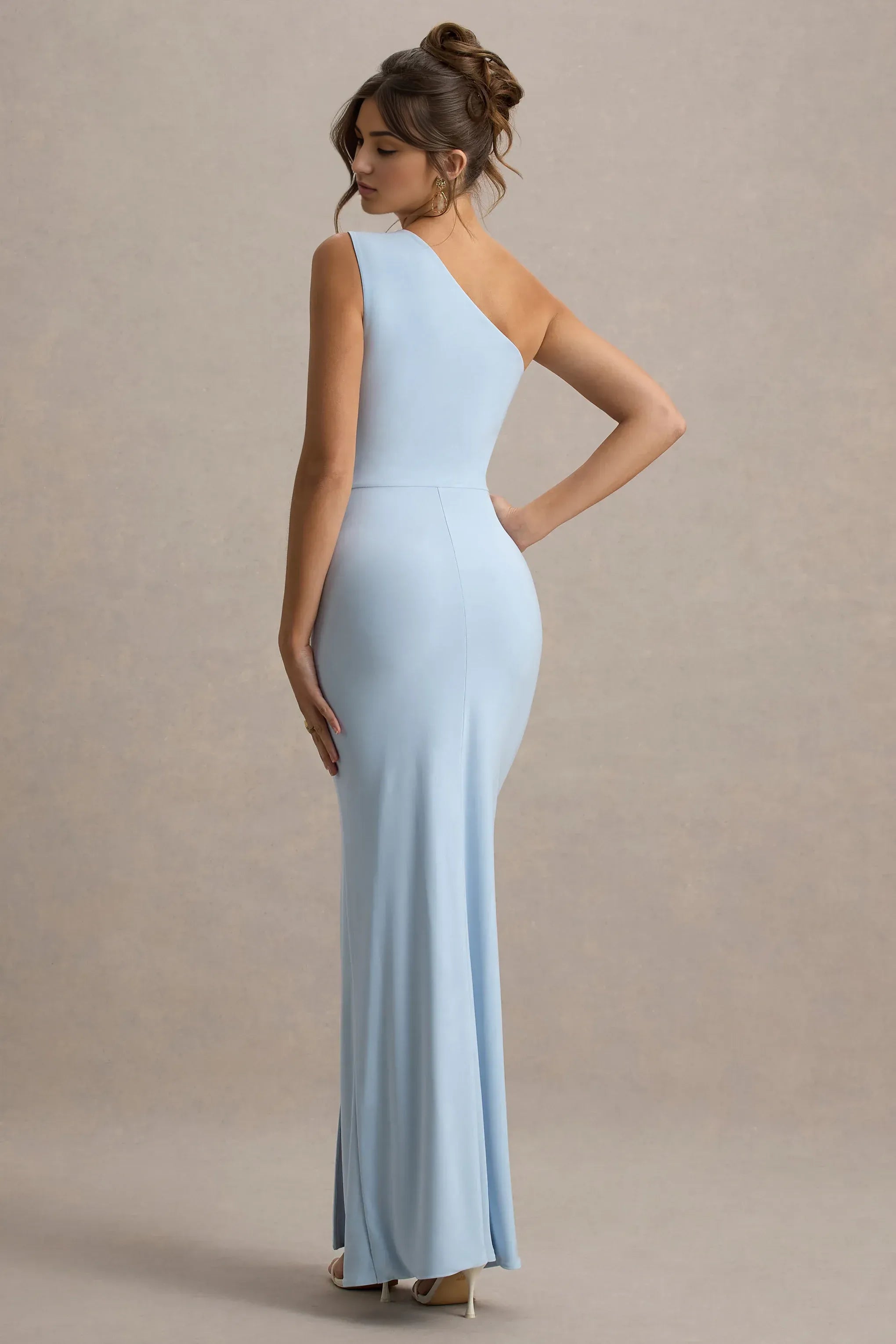 Daring Mermaid One Shoulder Sleeveless Ruched Side Slit Plus Size Floor Length Evening Dress