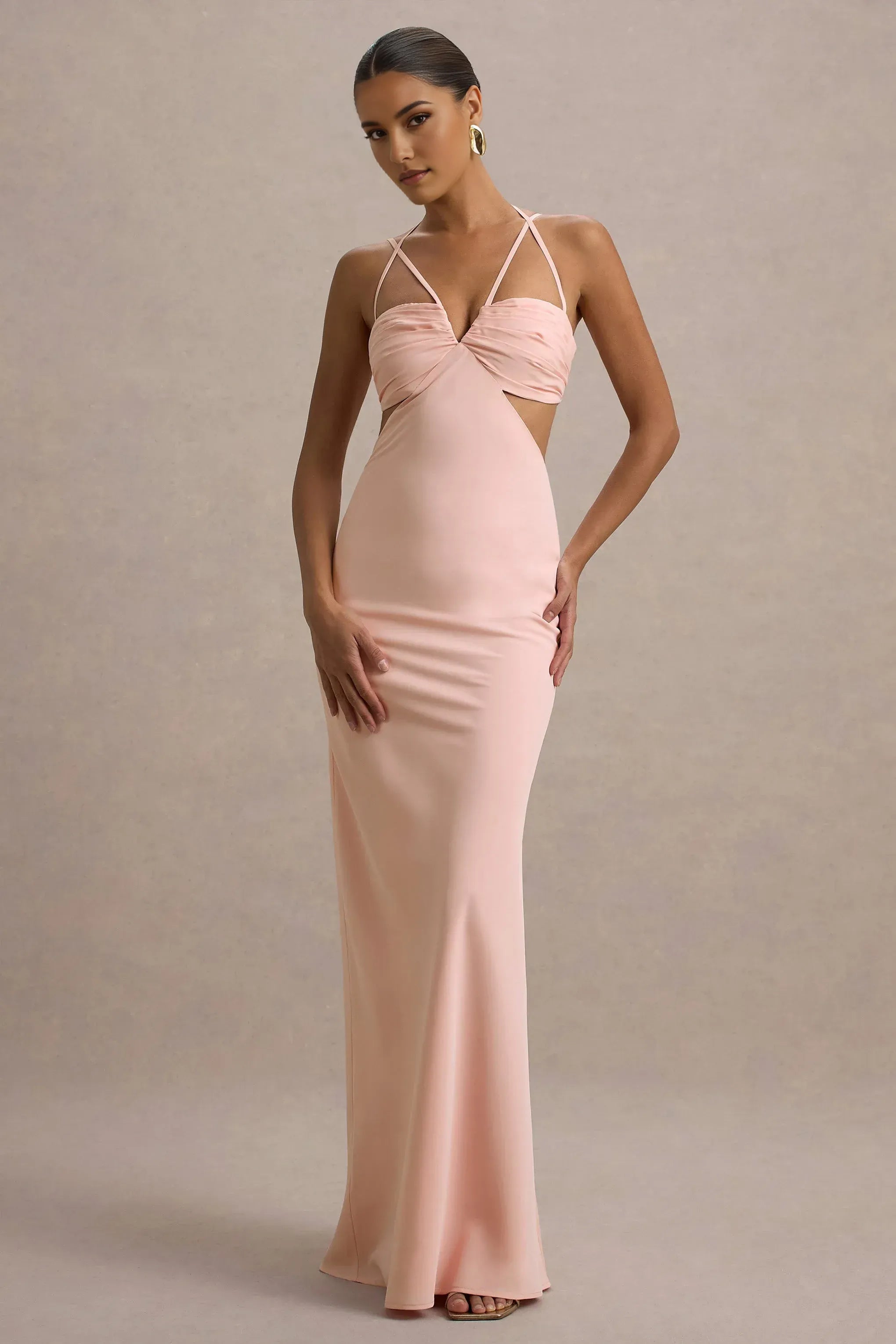 Daring Mermaid Plunge Neck Sleeveless Cutout Cross Strap Floor Length Prom Dress