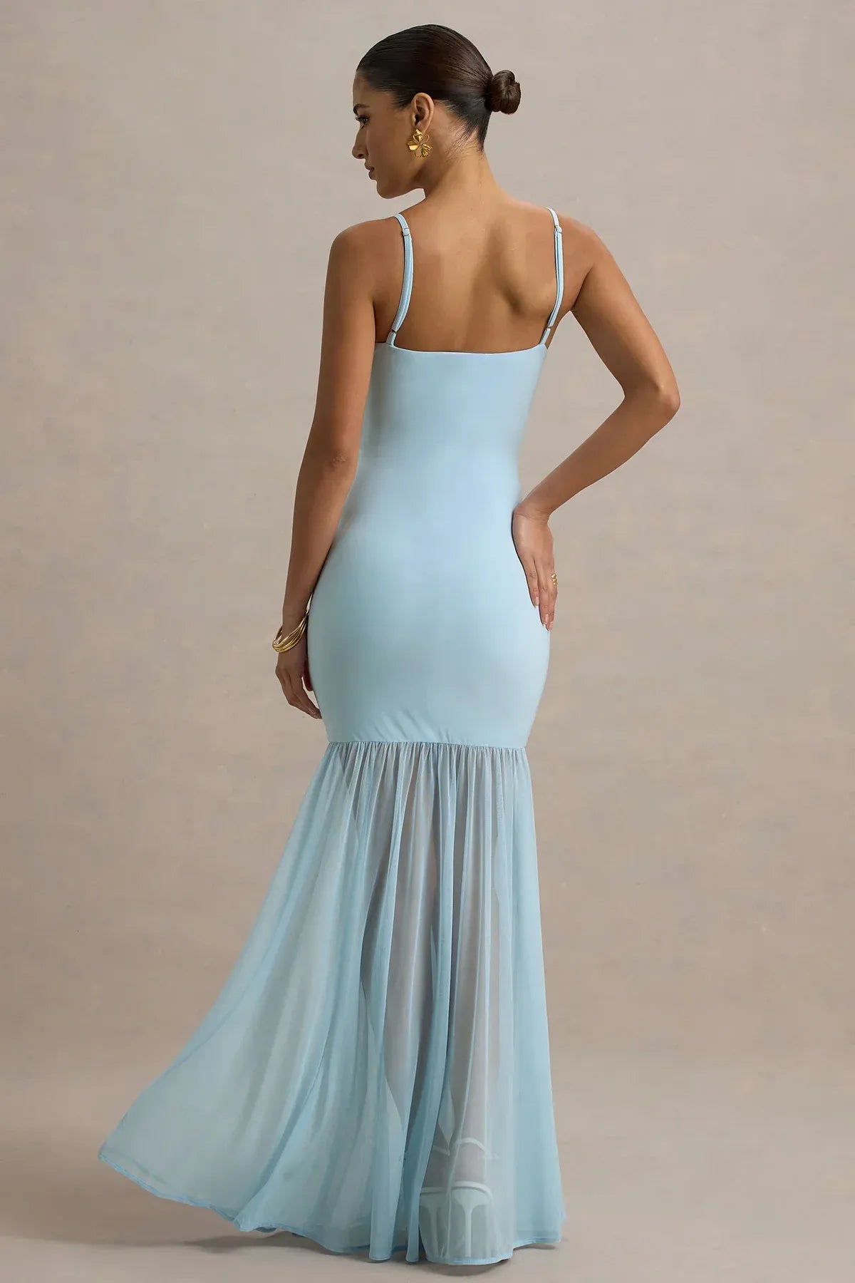Daring Mermaid Square Neck Sleeveless Sheer Mermaid Skirt Floor Length Prom Dress