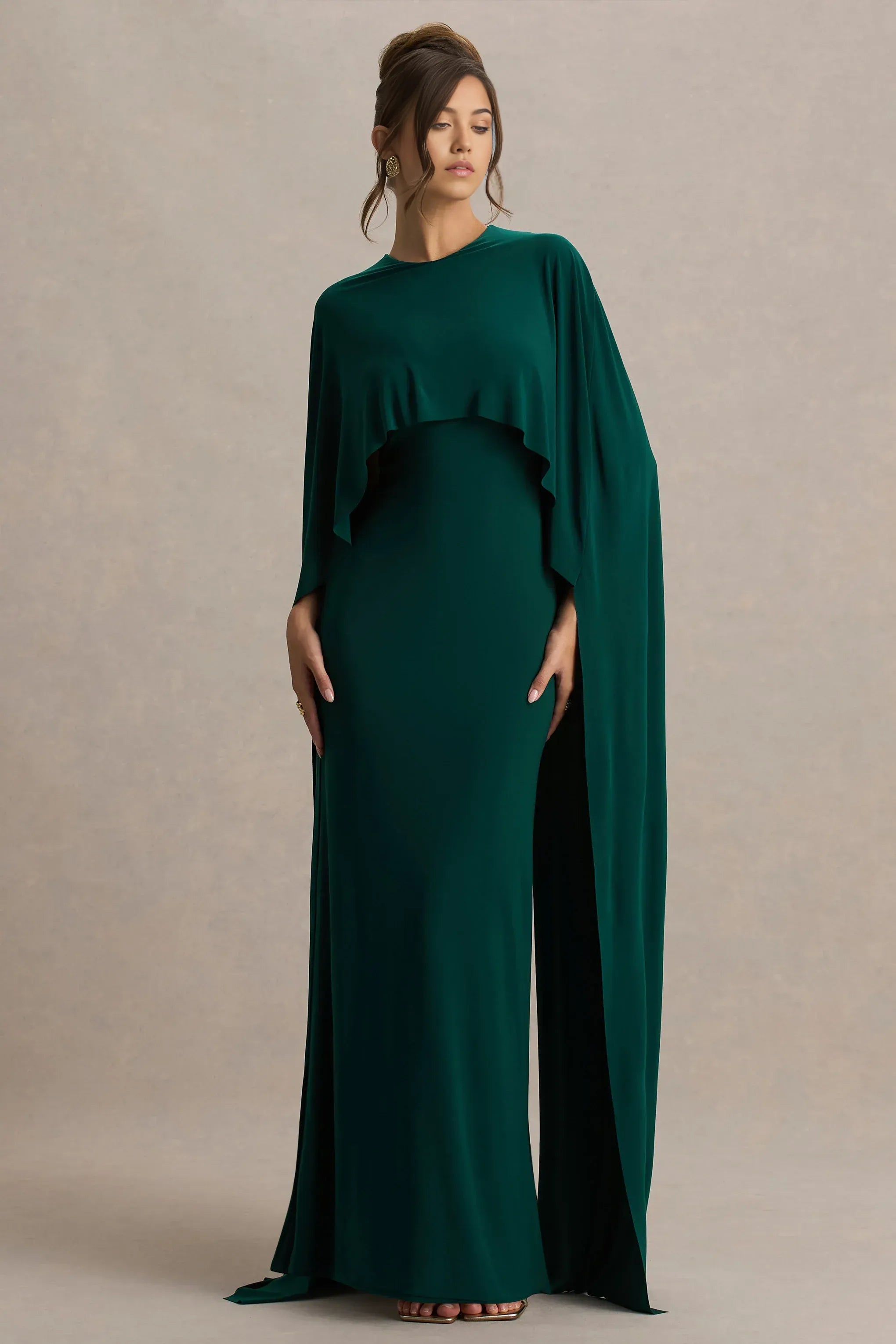 Daring Sheath Crew Neck Cape Sleeve Back Zipper Floor Length Evening Dresses