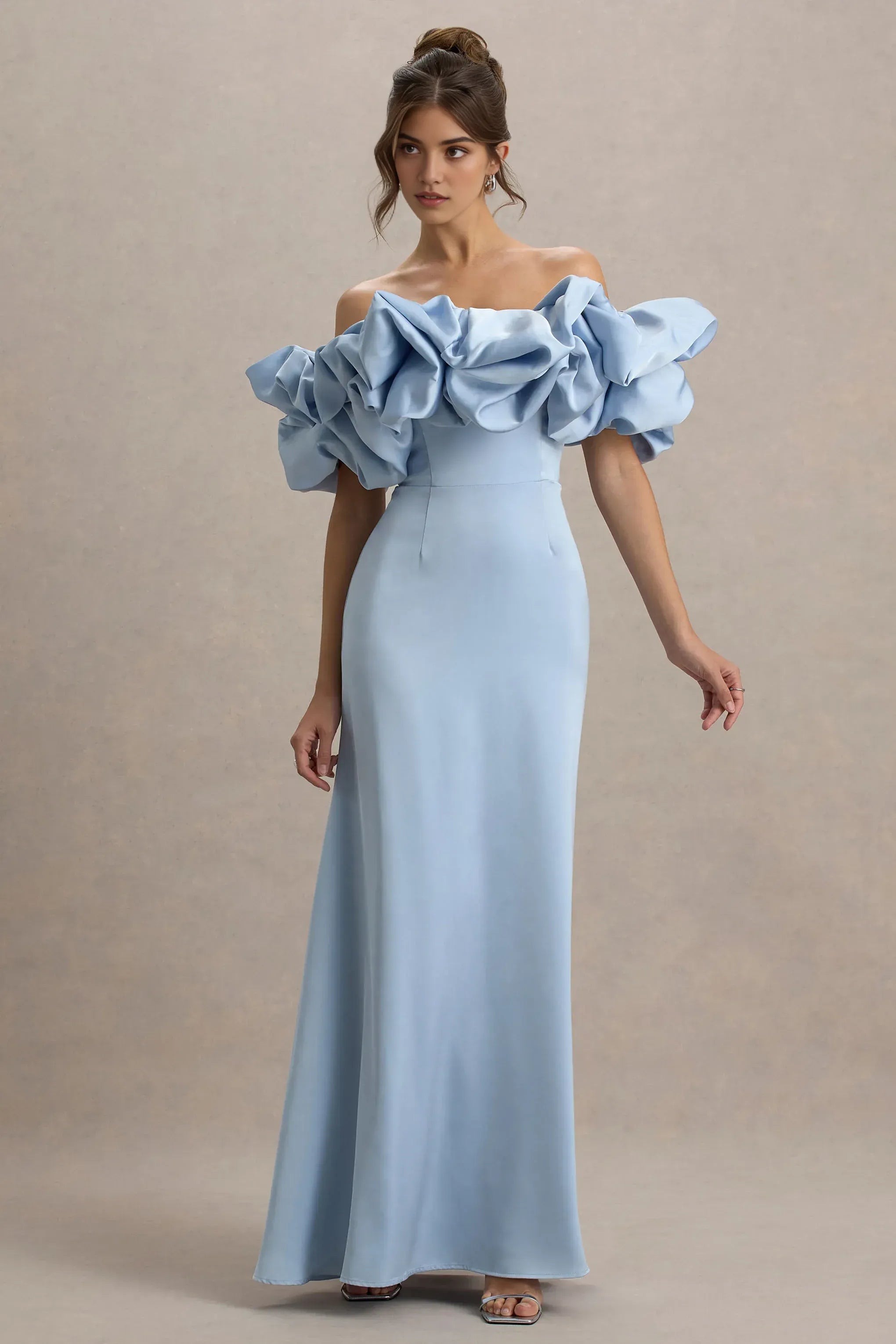 Daring Sheath Off Shoulder Ruffled Sleeve Open Back Floor Length Prom Dress