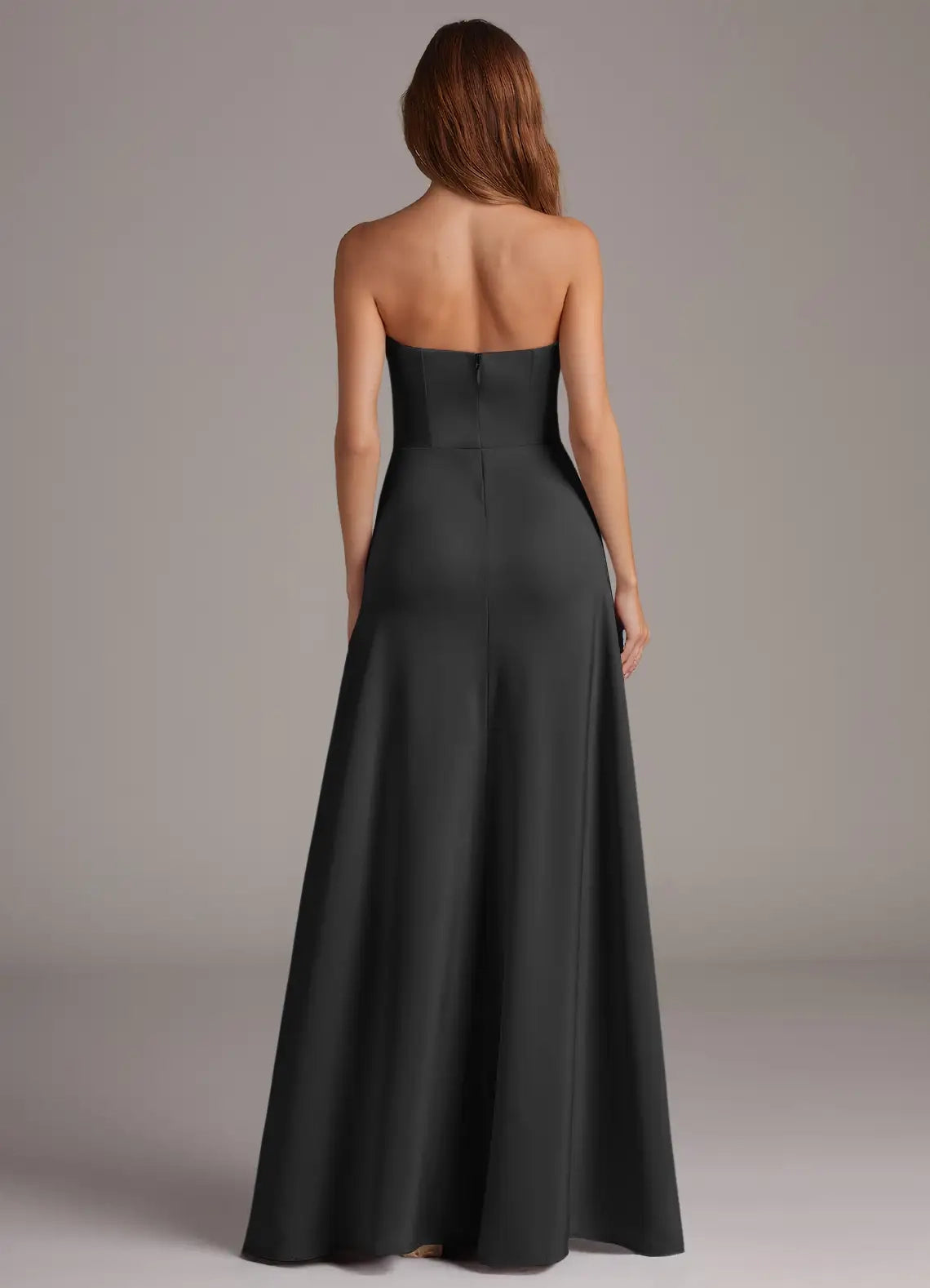 Dark Gray Asymmetrical Strap Maxi Dress with Open Back Black A-Line Strapless Stretch Satin Convertible Dress Bridesmaid Dresses