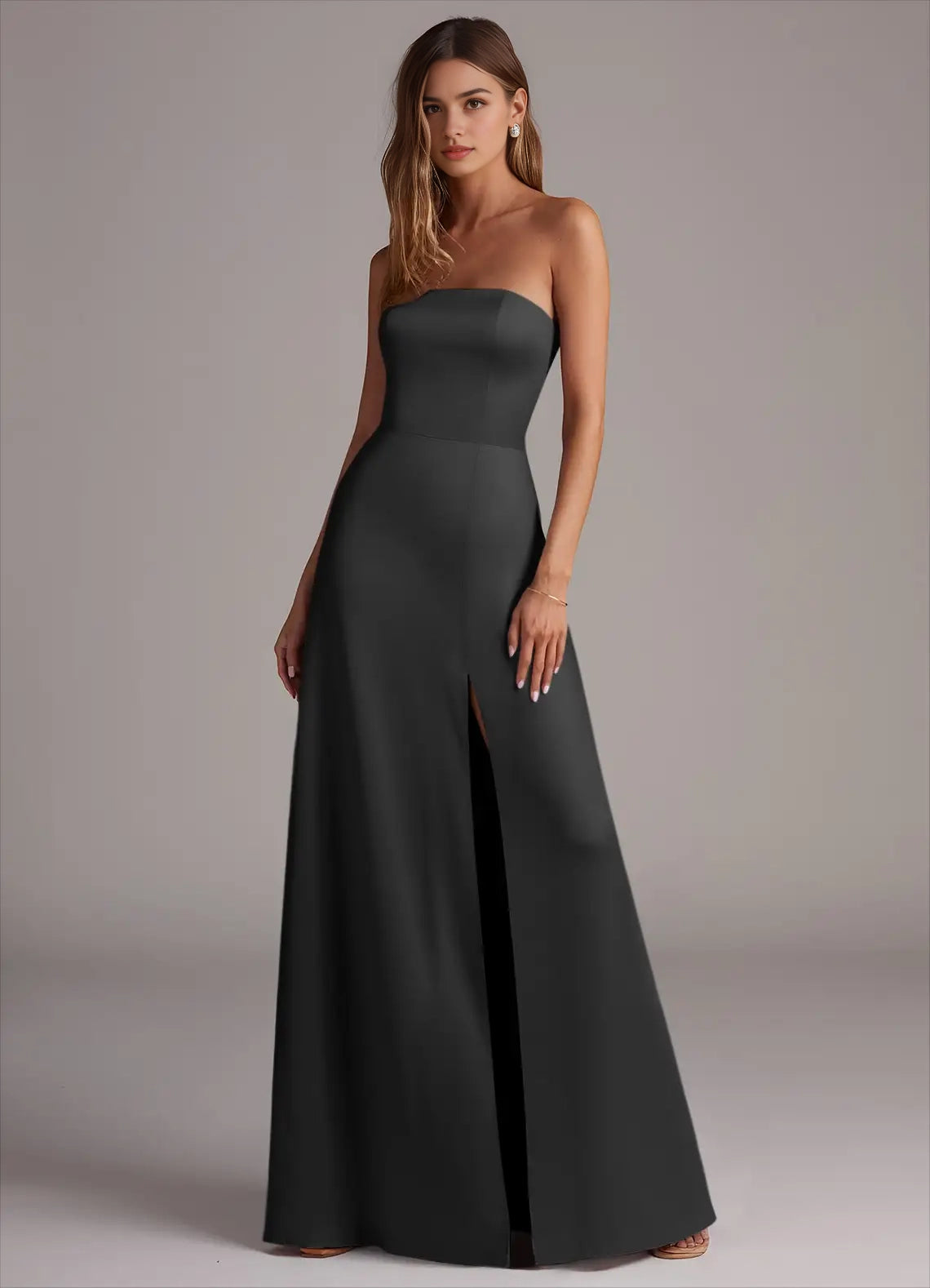 Dark Gray Asymmetrical Strap Maxi Dress with Open Back Black A-Line Strapless Stretch Satin Convertible Dress Bridesmaid Dresses