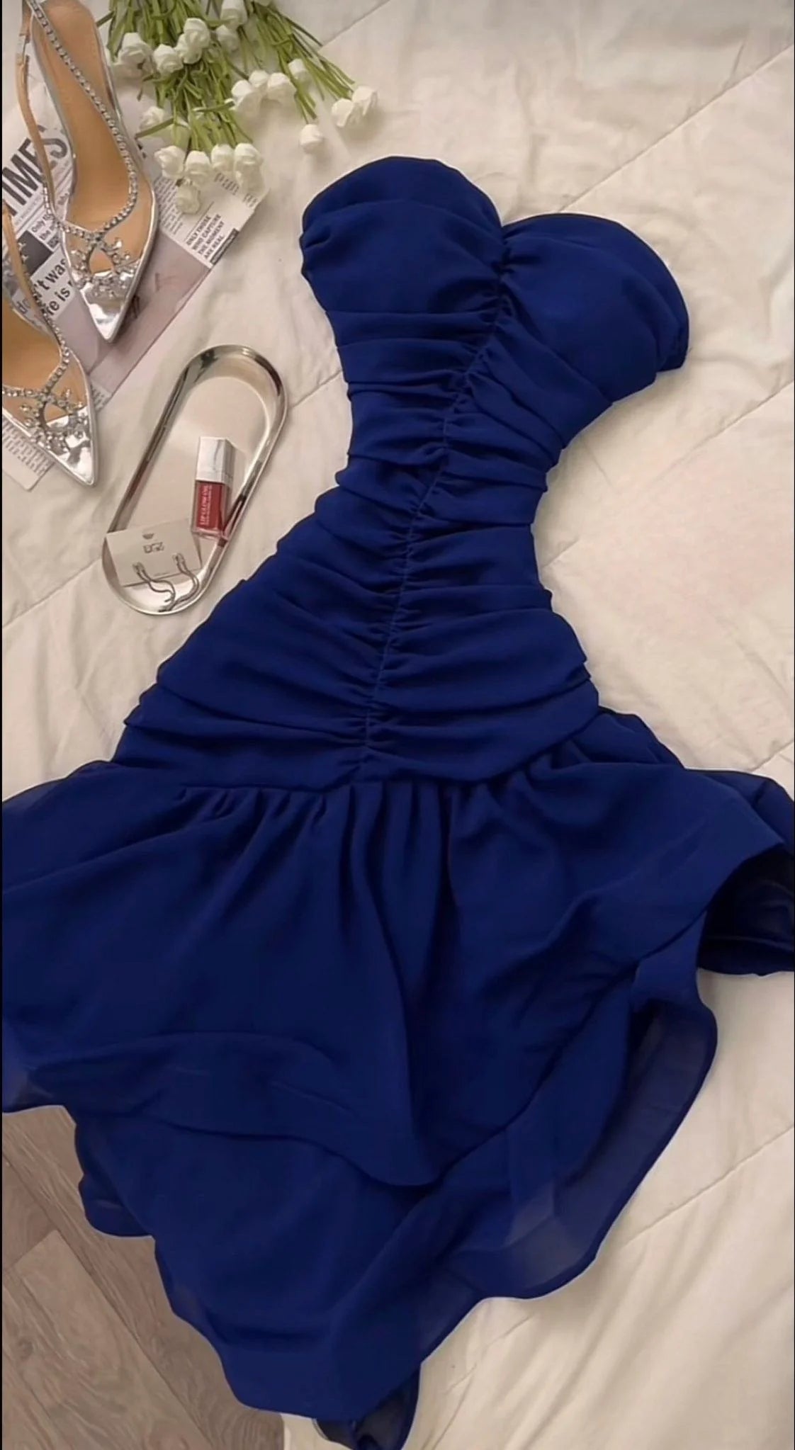 Dark Blue Mermaid Sweetheart Neck Pleated Chiffon Homecoming Dress Cocktail Dress Outfits simple gentle atmospheric and unique desi Bring summer colors to enhance whiteness