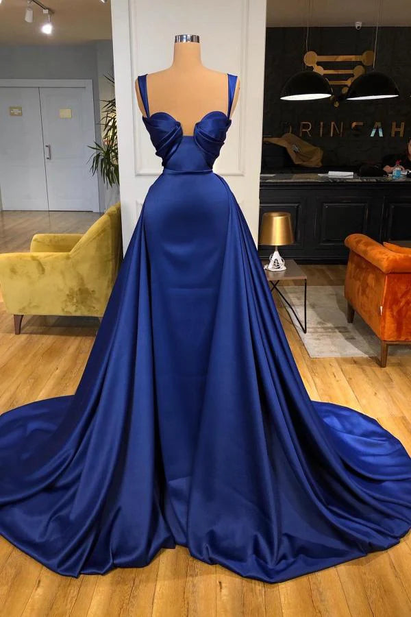 Dark Blue Straps Prom Dress Overskirt Long Simple gentle atmospheric and unique design