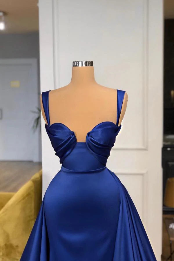 Dark Blue Straps Prom Dress Overskirt Long Simple gentle atmospheric and unique design