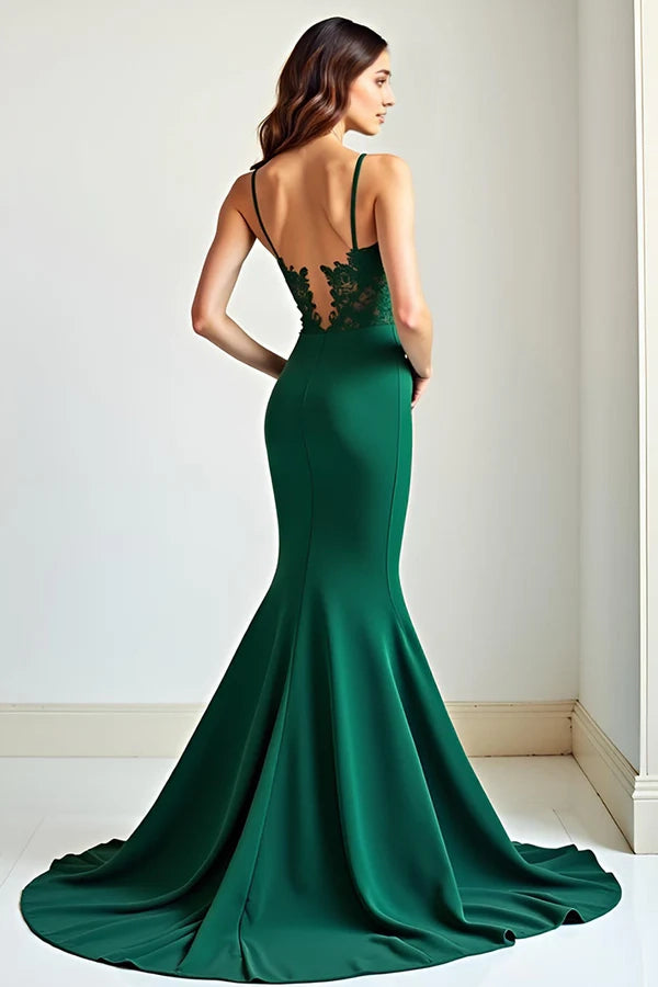 Dark Green Mermaid Lace Applique Prom Dress with Slit simple gentle atmospheric and unique desi Bring summer colors to enhance whiteness