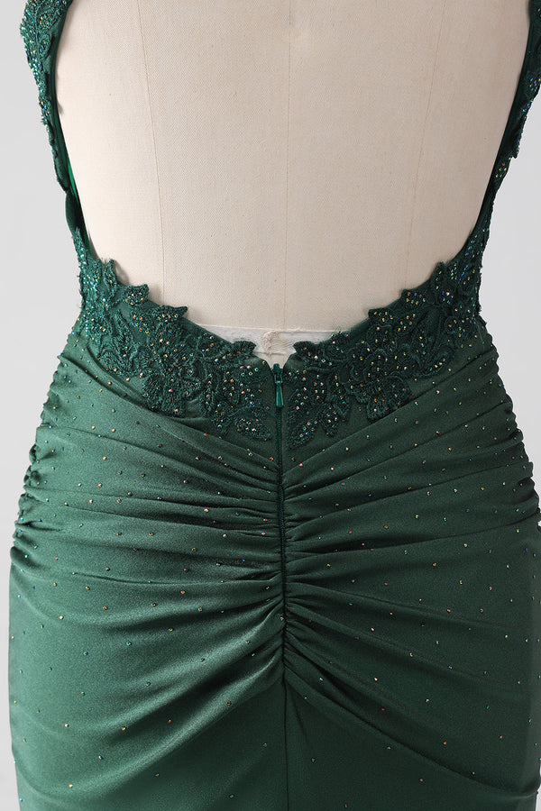 Dark Green Mermaid Spaghetti Straps Long Corset Prom Dress simple gentle atmospheric and unique desi