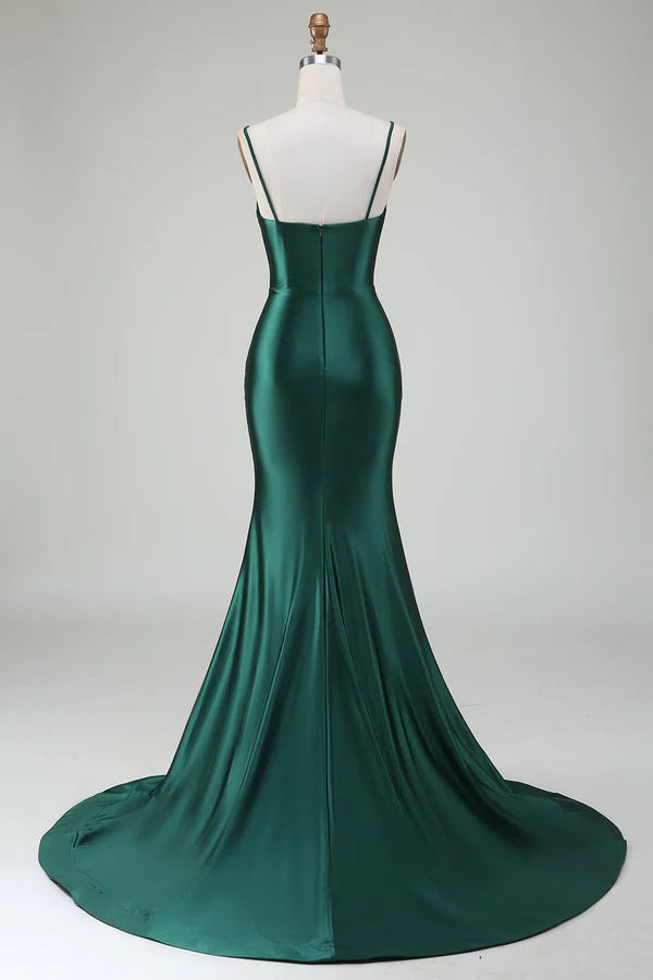 Dark Green Mermaid Spaghetti Straps Sweep Train Prom Dress simple gentle atmospheric and unique desi