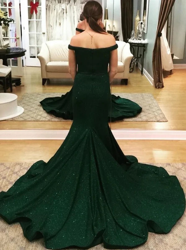 Dark Green Off-the-Shoulder Mermaid Prom Dress Long Simple gentle atmospheric and unique design