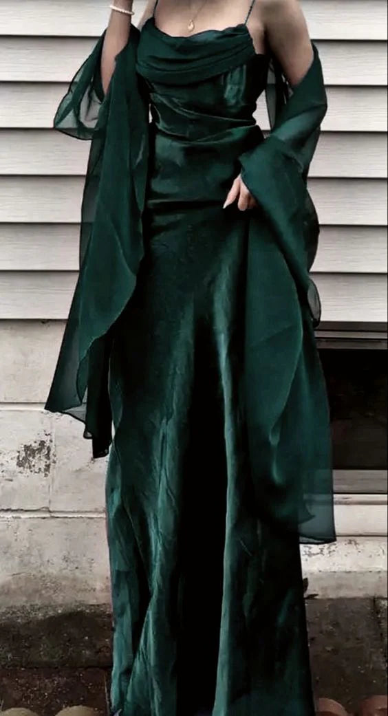 Dark Green Sheath Silk Satin Prom Dress Long Night Dresses Party simple gentle atmospheric and unique desi Bring summer colors to enhance whiteness