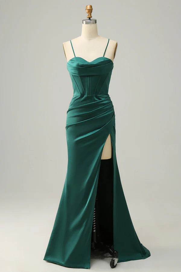 Dark Green Spaghetti Straps Mermaid Prom Dress Simple gentle atmospheric and unique design