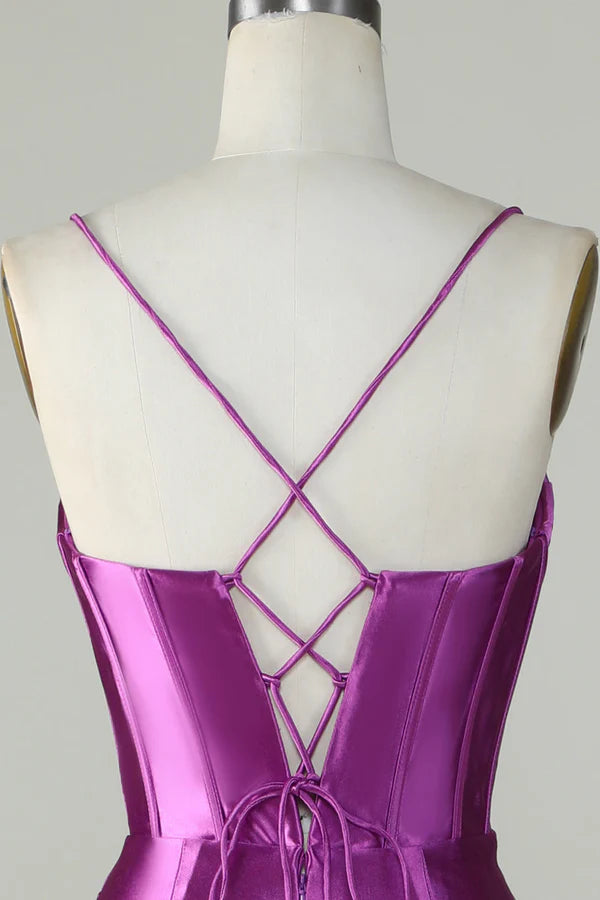 Dark Purple Spaghetti Straps Mermaid Long Prom Dress With Slit Simple gentle atmospheric and unique design