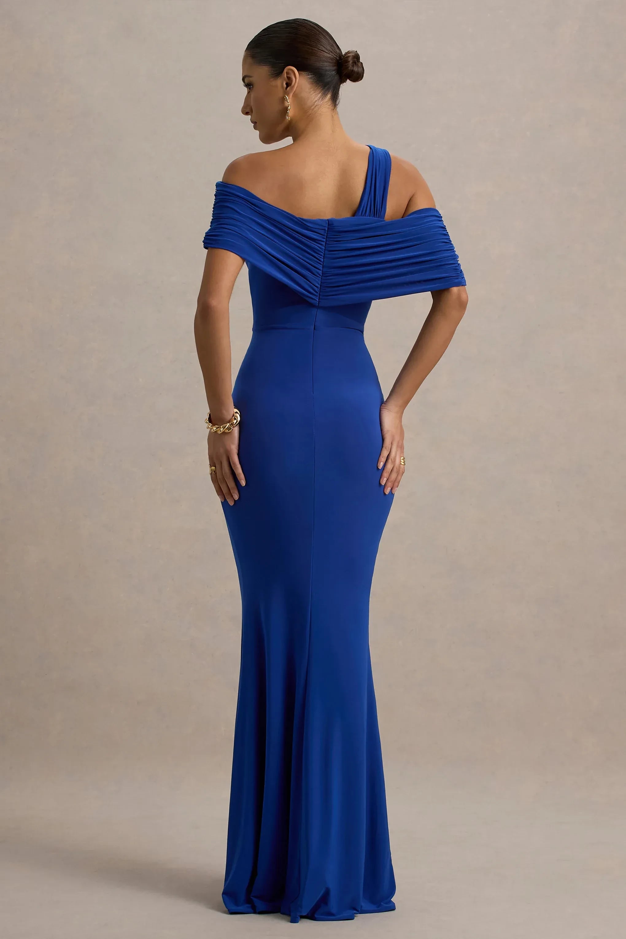Dazzling Mermaid One Shoulder Draped Sleeve Ruched Floor Length Prom Dress