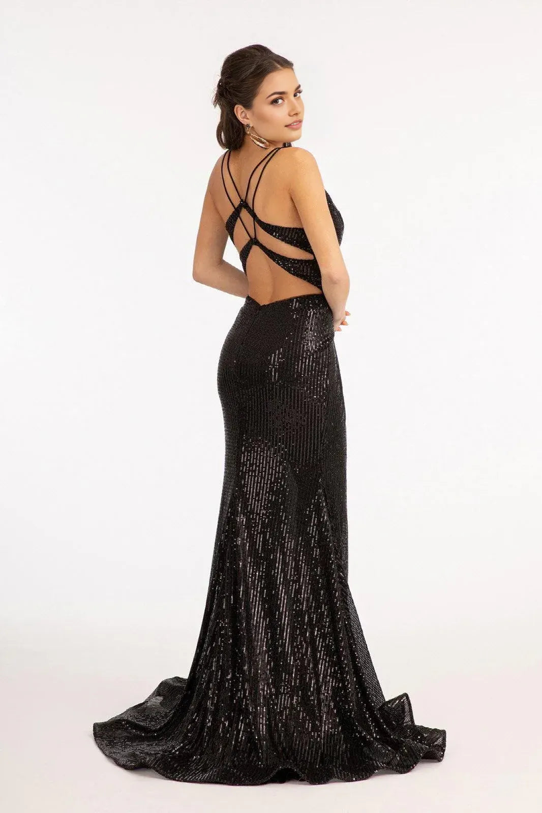 Dazzling Mermaid Plunging V Neck Spaghetti Strap Cutout Back Floor Length Prom Dress